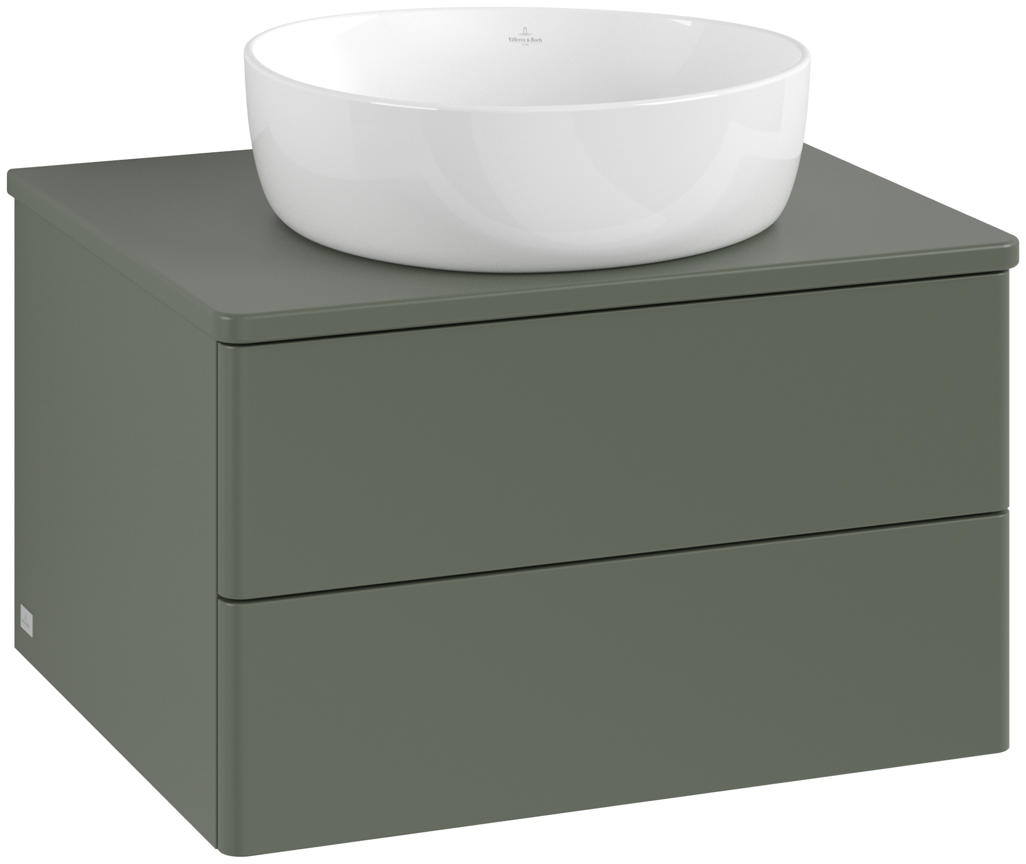 Villeroy & Boch Antao Meuble sous plan, 2 tiroirs sur rails, 600x360x500mm, Façade sans structure, Caisson: Leaf Green Matt Lacquer, Façade: Leaf Green Matt Lacquer, Plaque de recouvrement: Leaf Green Matt Lacquer