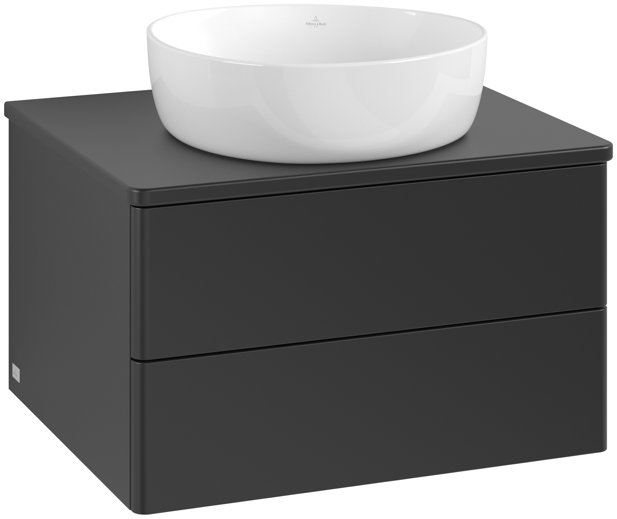 Villeroy & Boch Antao Meuble sous plan, 2 tiroirs sur rails, 600x360x500mm, Façade sans structure, Caisson: Black Matt Lacquer, Façade: Black Matt Lacquer, Plaque de recouvrement: Black Matt Lacquer