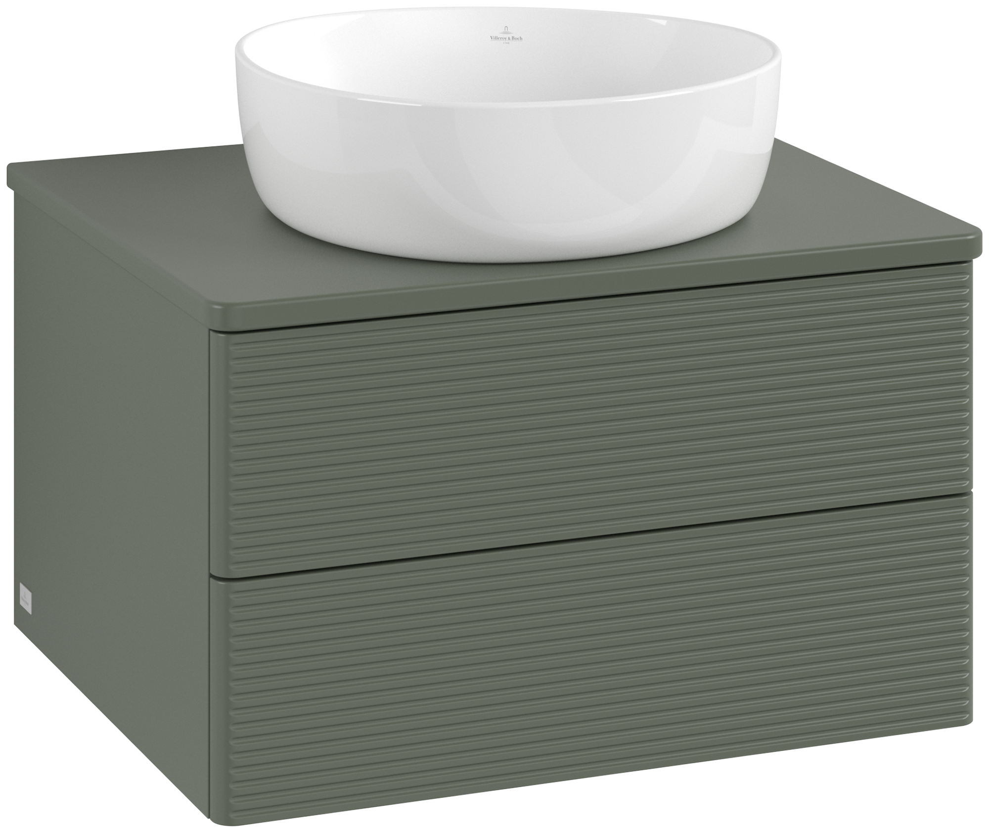 Villeroy & Boch Antao Meuble sous plan, 2 tiroirs sur rails, 600x360x500mm, Façade avec structure, Caisson: Leaf Green Matt Lacquer, Façade: Leaf Green Matt Lacquer, Plaque de recouvrement: Leaf Green Matt Lacquer