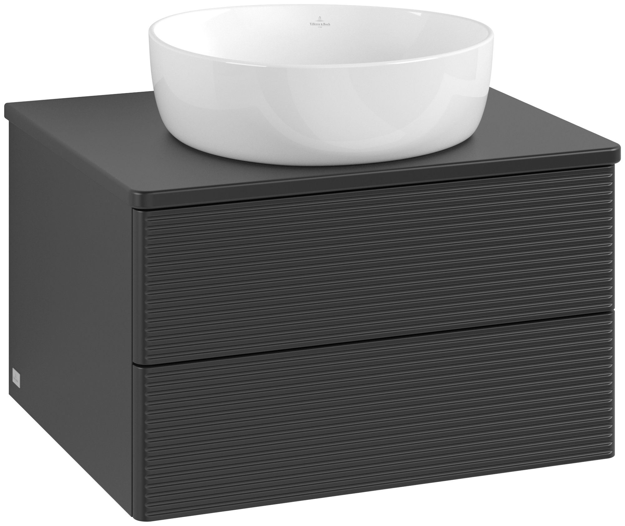 Villeroy & Boch Antao Meuble sous plan, 2 tiroirs sur rails, 600x360x500mm, Façade avec structure, Caisson: Black Matt Lacquer, Façade: Black Matt Lacquer, Plaque de recouvrement: Black Matt Lacquer