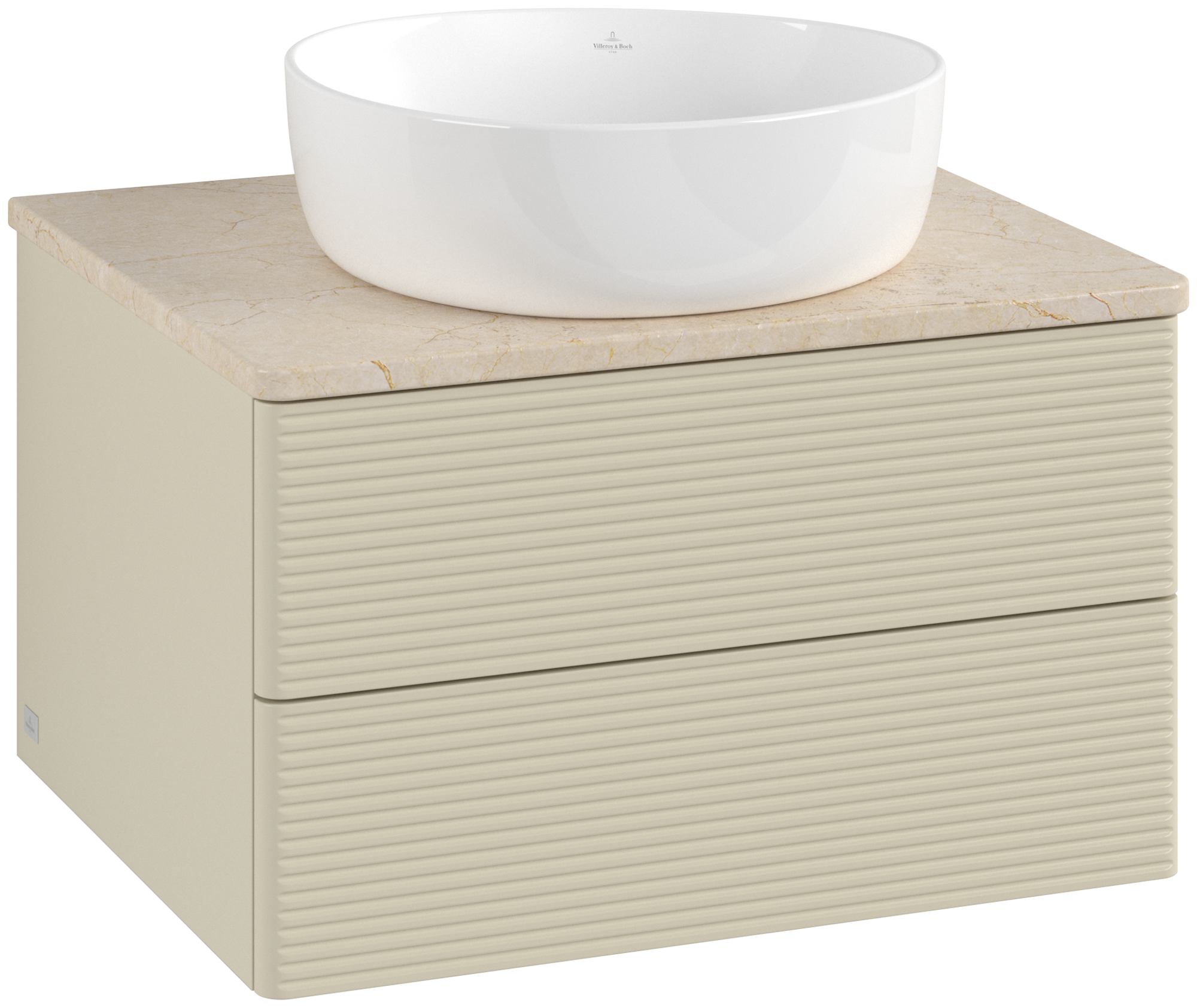 Villeroy & Boch Antao Meuble sous plan, 2 tiroirs sur rails, 600x360x500mm, Façade avec structure, Caisson: Silk Grey Matt Lacquer, Façade: Silk Grey Matt Lacquer, Plaque de recouvrement: Botticino