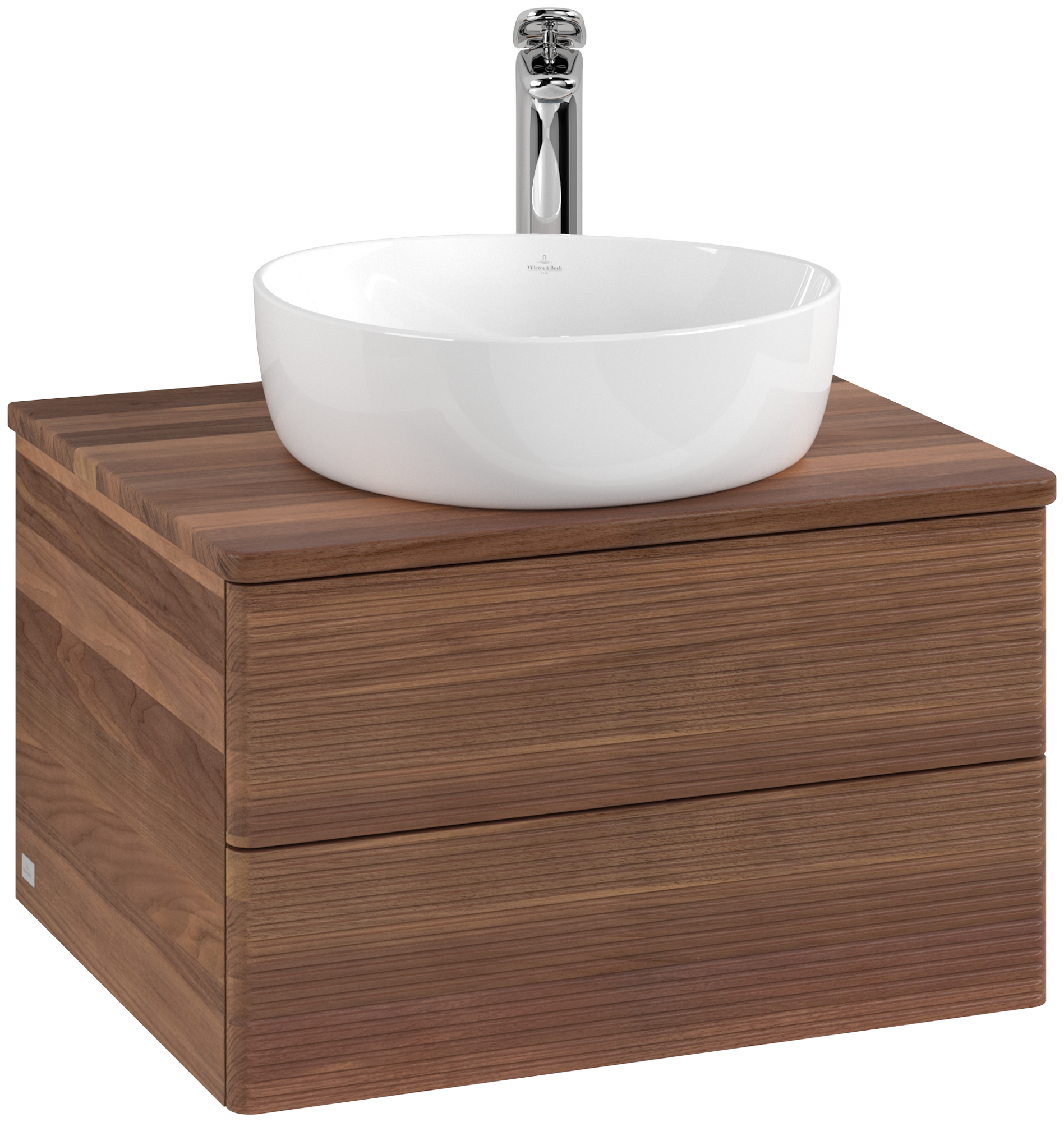 Villeroy & Boch Antao Meuble sous plan, 2 tiroirs sur rails, 600x360x500mm, Façade avec structure, Caisson: Warm Walnut, Façade: Warm Walnut, Plaque de recouvrement: Warm Walnut