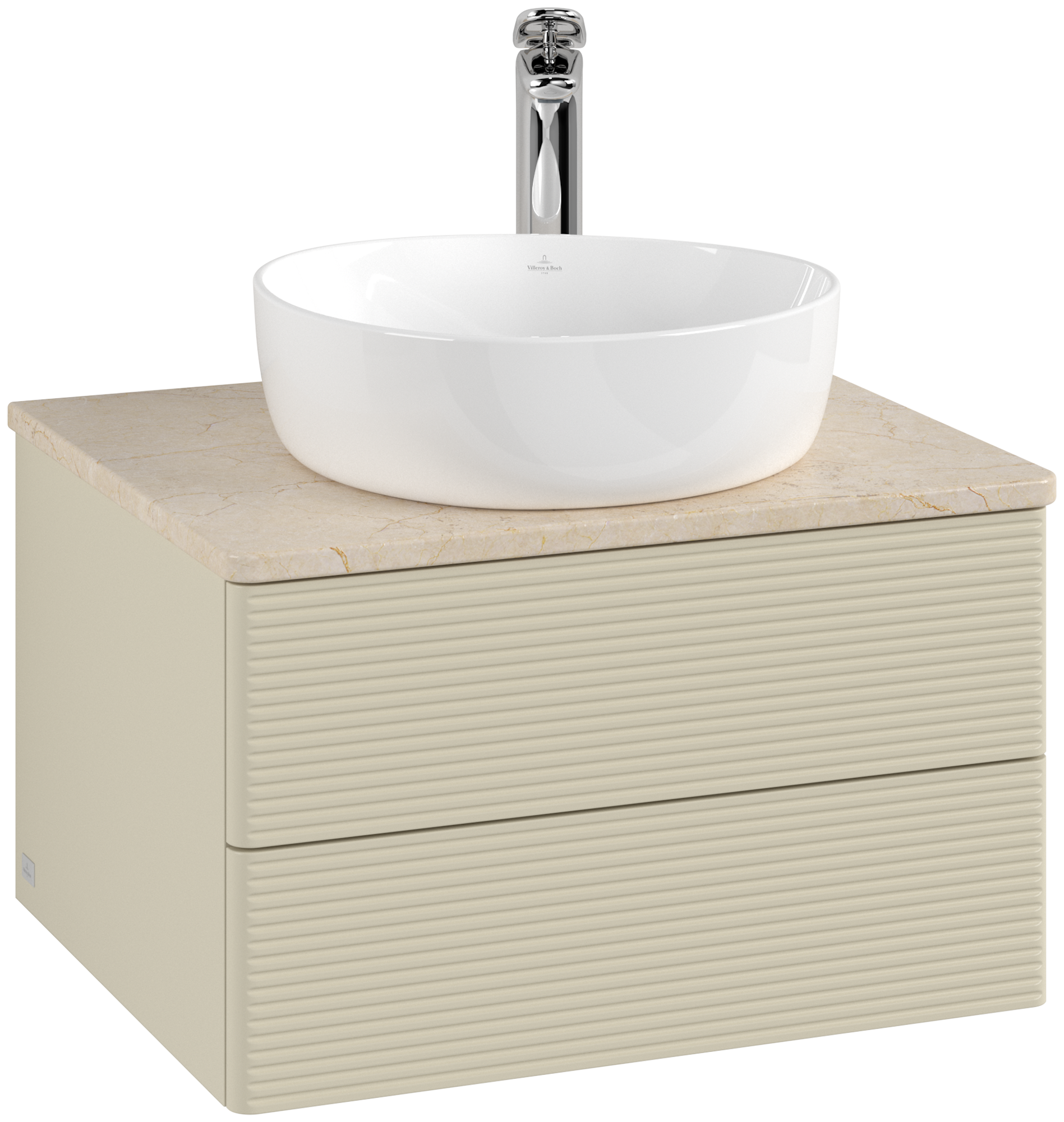 Villeroy & Boch Antao Meuble sous plan, 2 tiroirs sur rails, 600x360x500mm, Façade avec structure, Caisson: Silk Grey Matt Lacquer, Façade: Silk Grey Matt Lacquer, Plaque de recouvrement: Botticino