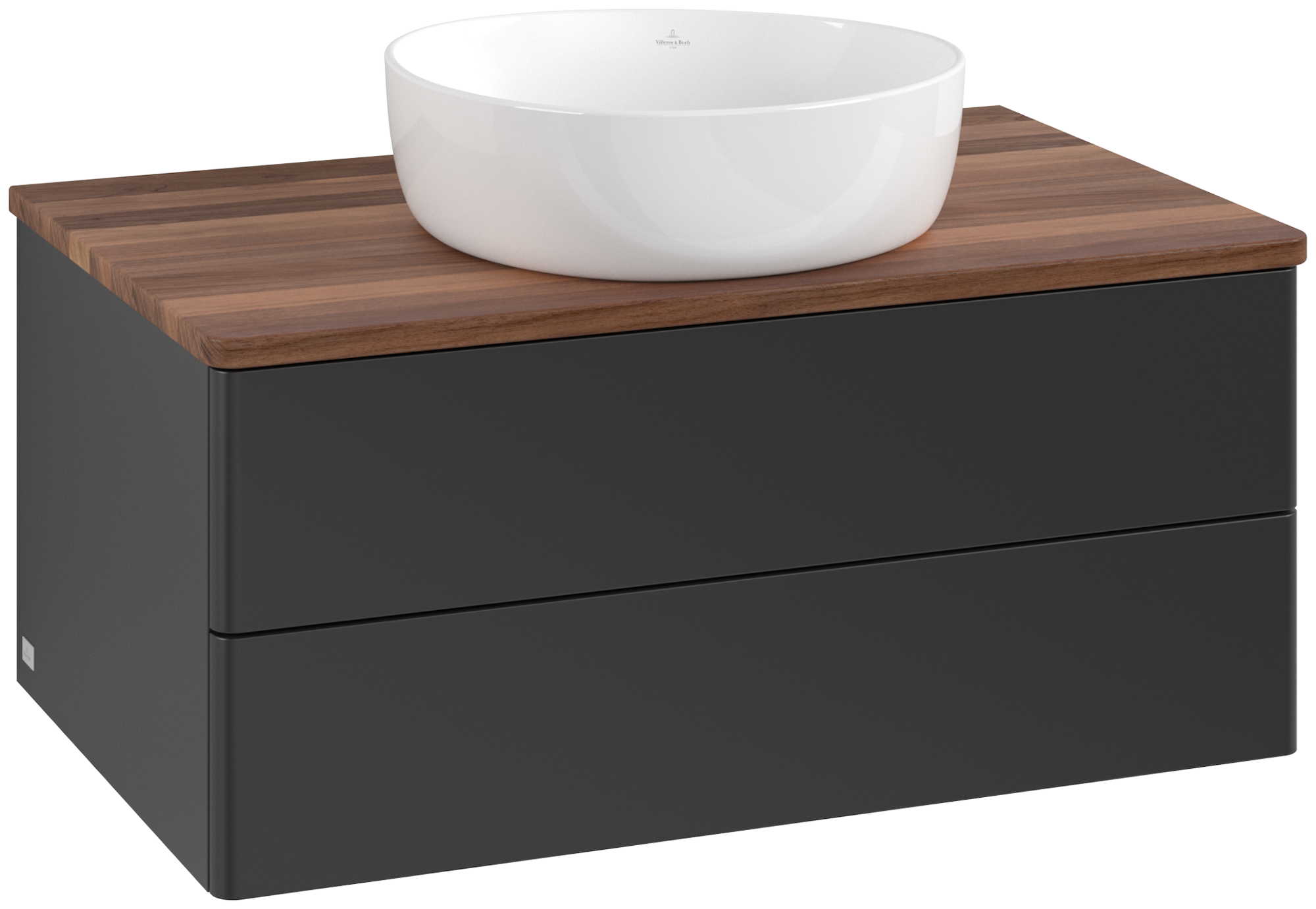 Villeroy & Boch Antao Wastafelonderkast, 2 uittrekladen, 800x360x500mm, front zonder structuur, Corpus: Black Matt Lacquer, Front: Black Matt Lacquer, Afdekplaat: Warm Walnut