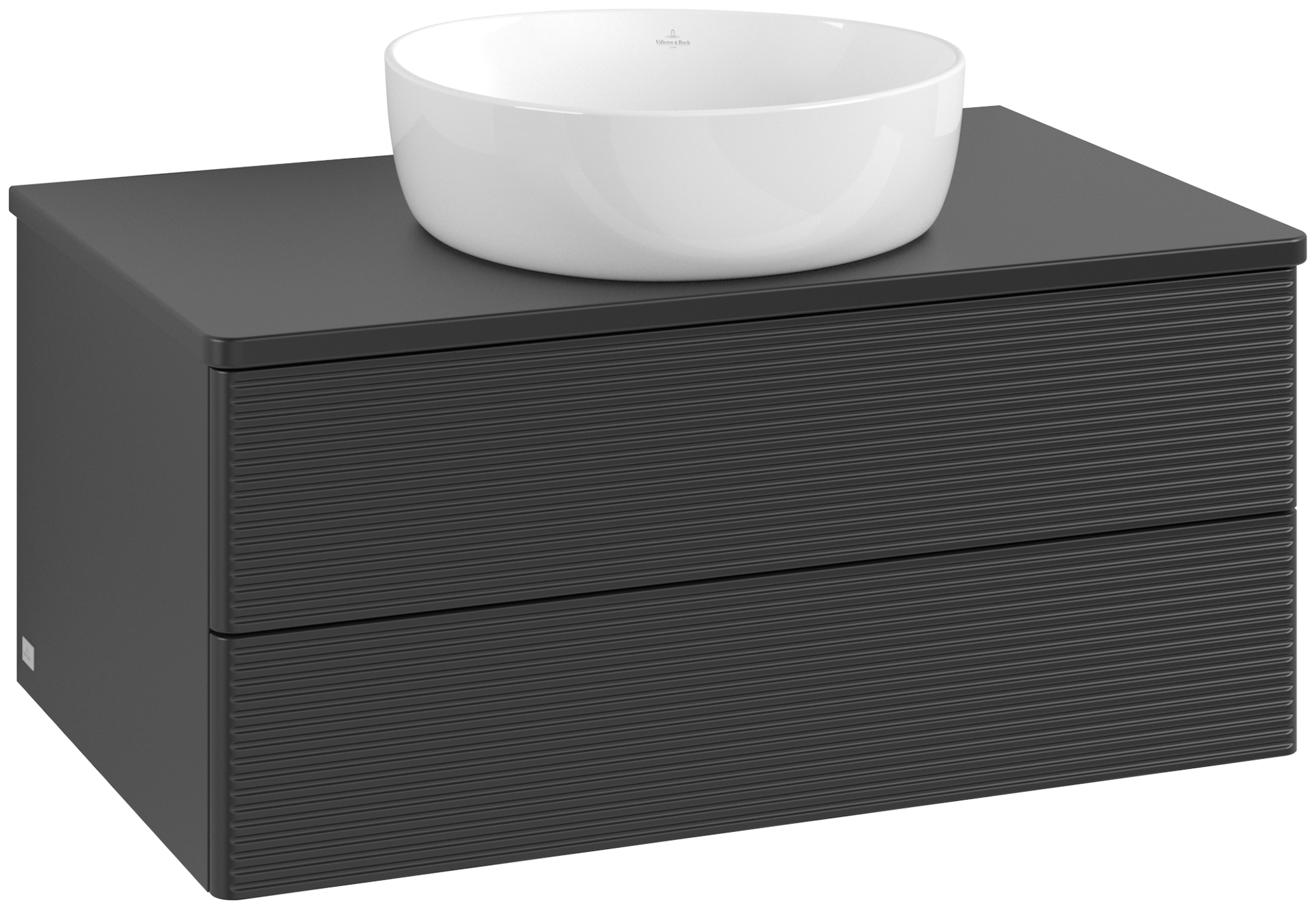 Villeroy & Boch Antao Wastafelonderkast, 2 uittrekladen, 800x360x500mm, front met structuur, Corpus: Black Matt Lacquer, Front: Black Matt Lacquer, Afdekplaat: Black Matt Lacquer