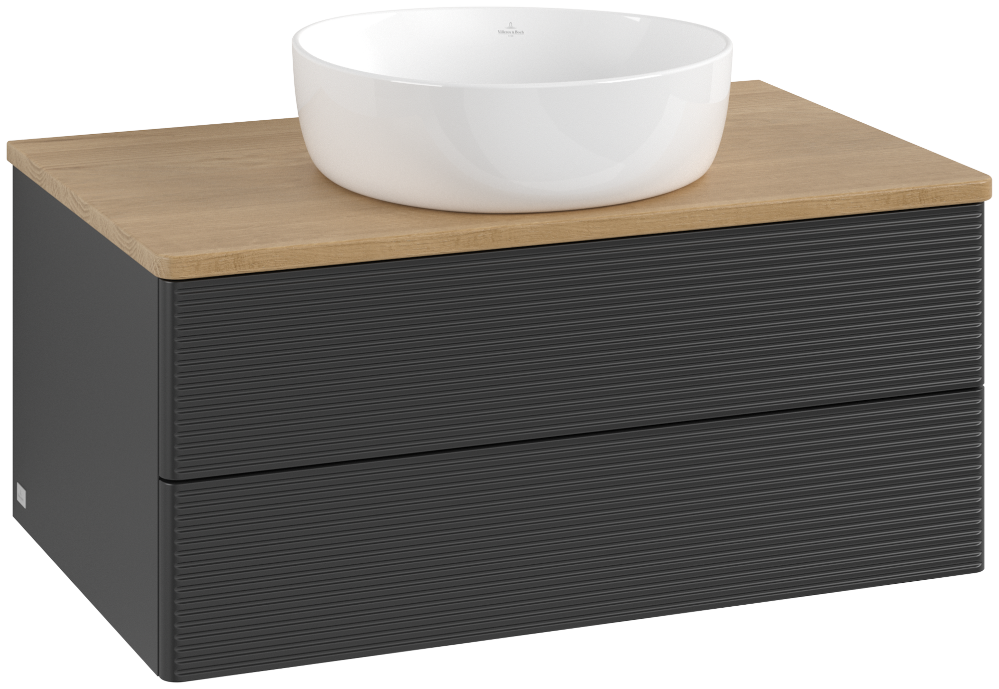 Villeroy & Boch Antao Wastafelonderkast, 2 uittrekladen, 800x360x500mm, front met structuur, Corpus: Black Matt Lacquer, Front: Black Matt Lacquer, Afdekplaat: Honey Oak