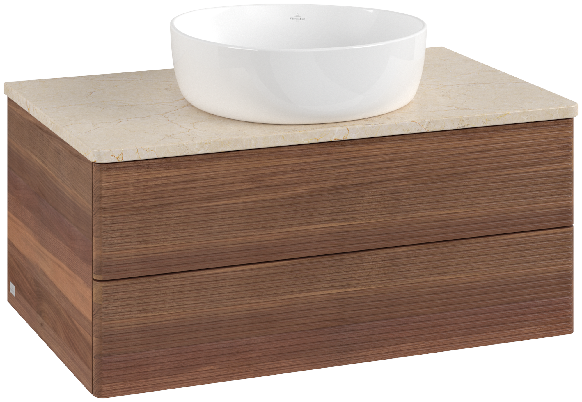 Villeroy & Boch Antao Wastafelonderkast, 2 uittrekladen, 800x360x500mm, front met structuur, Corpus: Warm Walnut, Front: Warm Walnut, Afdekplaat: Botticino