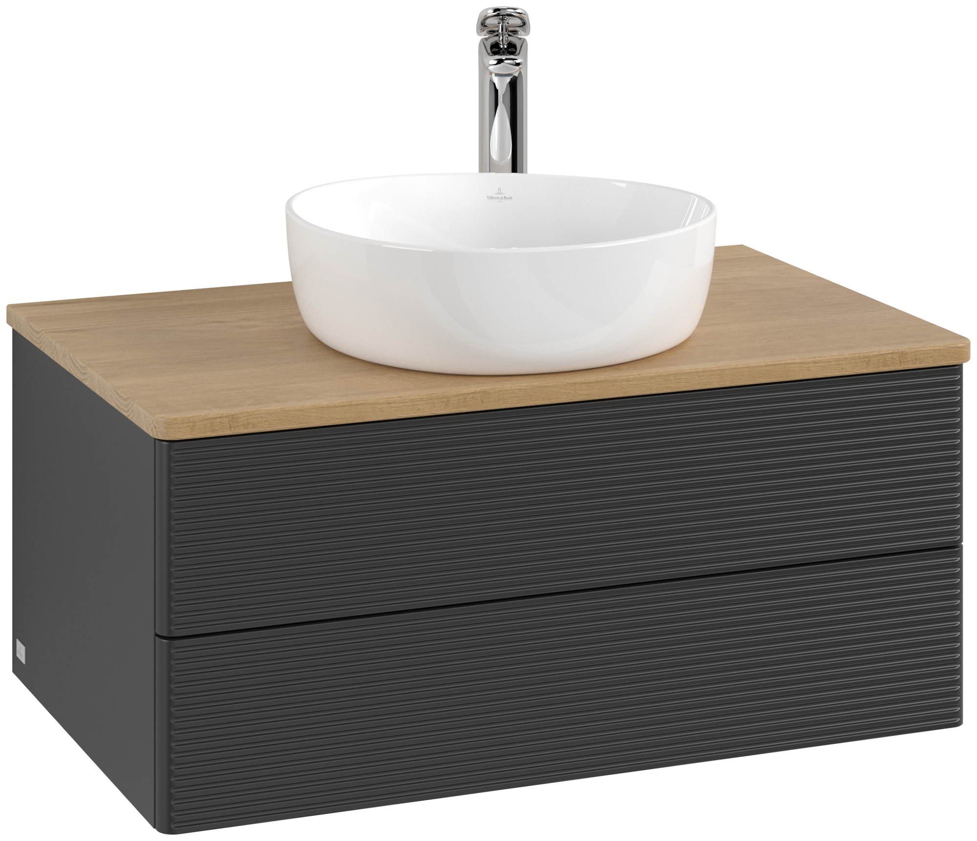 Villeroy & Boch Antao Wastafelonderkast, 2 uittrekladen, 800x360x500mm, front met structuur, Corpus: Black Matt Lacquer, Front: Black Matt Lacquer, Afdekplaat: Honey Oak