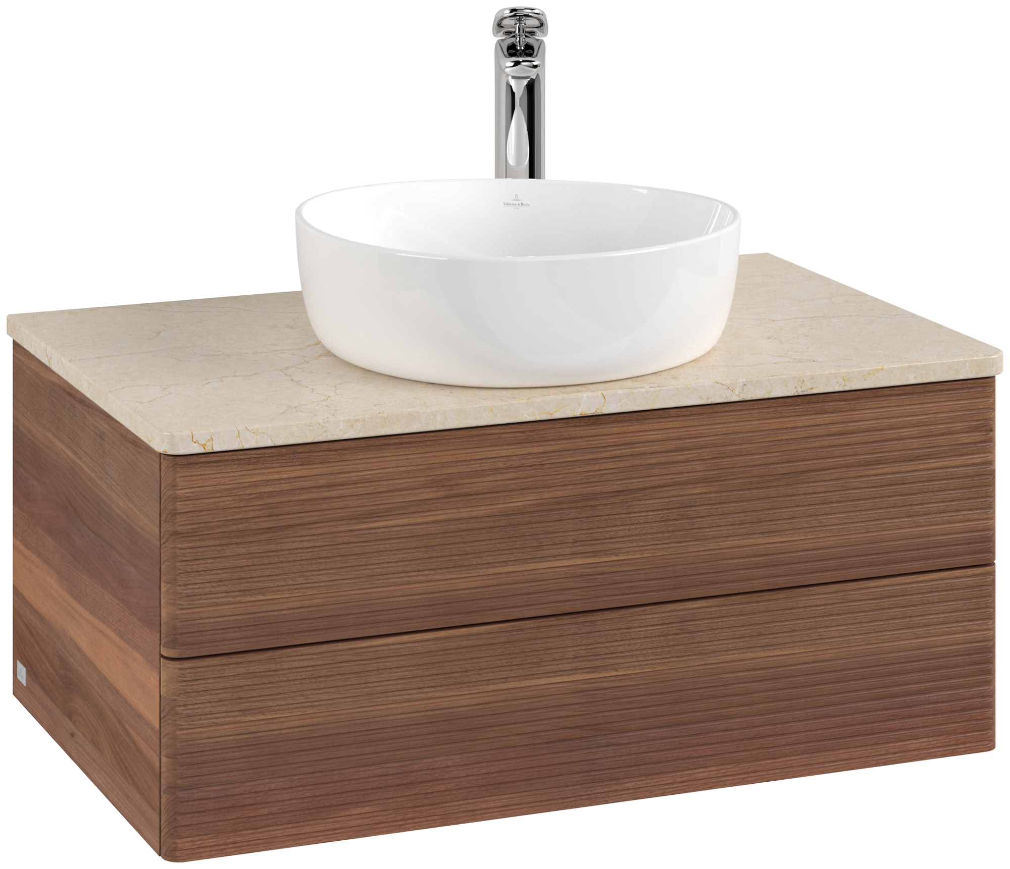 Villeroy & Boch Antao Wastafelonderkast, 2 uittrekladen, 800x360x500mm, front met structuur, Corpus: Warm Walnut, Front: Warm Walnut, Afdekplaat: Botticino