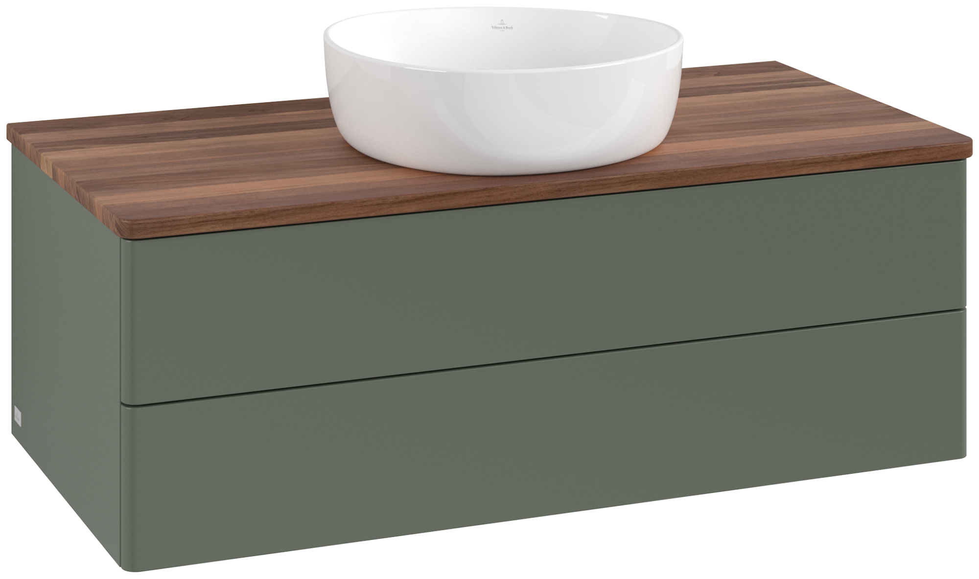 Villeroy & Boch Antao Skåp till tvättställ, 2 utdragbara fack, 1000x360x500mm, Framsidan utan kornig struktur, Kropp: Leaf Green Matt Lacquer, Framsida: Leaf Green Matt Lacquer, Täckplatta: Warm Walnut