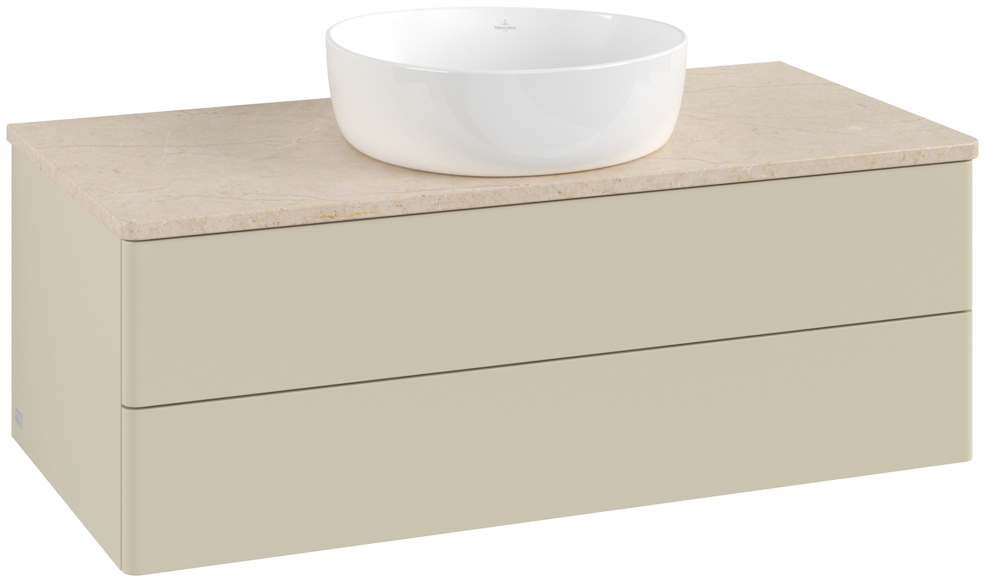 Villeroy & Boch Antao Skåp till tvättställ, 2 utdragbara fack, 1000x360x500mm, Framsidan utan kornig struktur, Kropp: Silk Grey Matt Lacquer, Framsida: Silk Grey Matt Lacquer, Täckplatta: Botticino