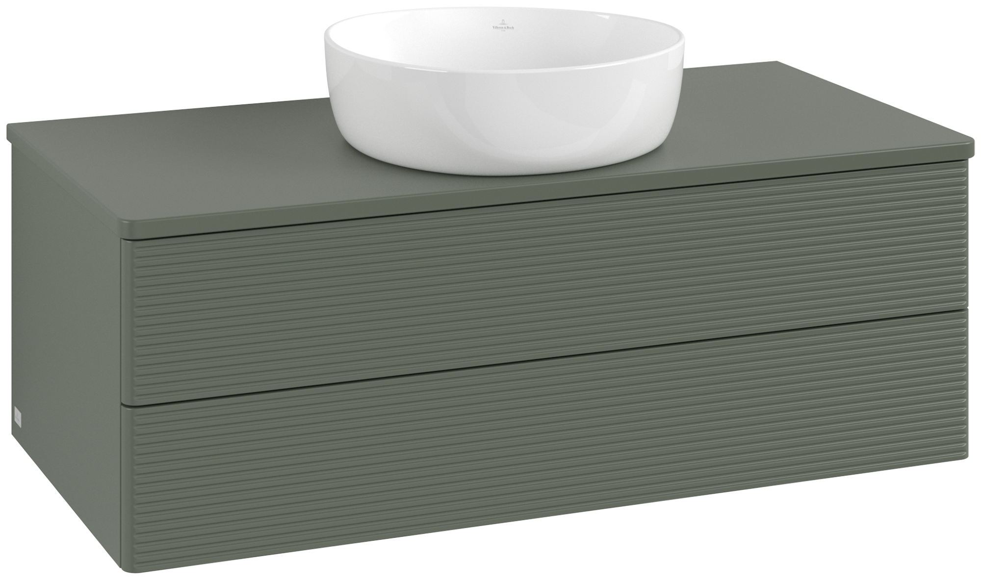 Villeroy & Boch Antao Skåp till tvättställ, 2 utdragbara fack, 1000x360x500mm, Framsida med grynig textur, Kropp: Leaf Green Matt Lacquer, Framsida: Leaf Green Matt Lacquer, Täckplatta: Leaf Green Matt Lacquer
