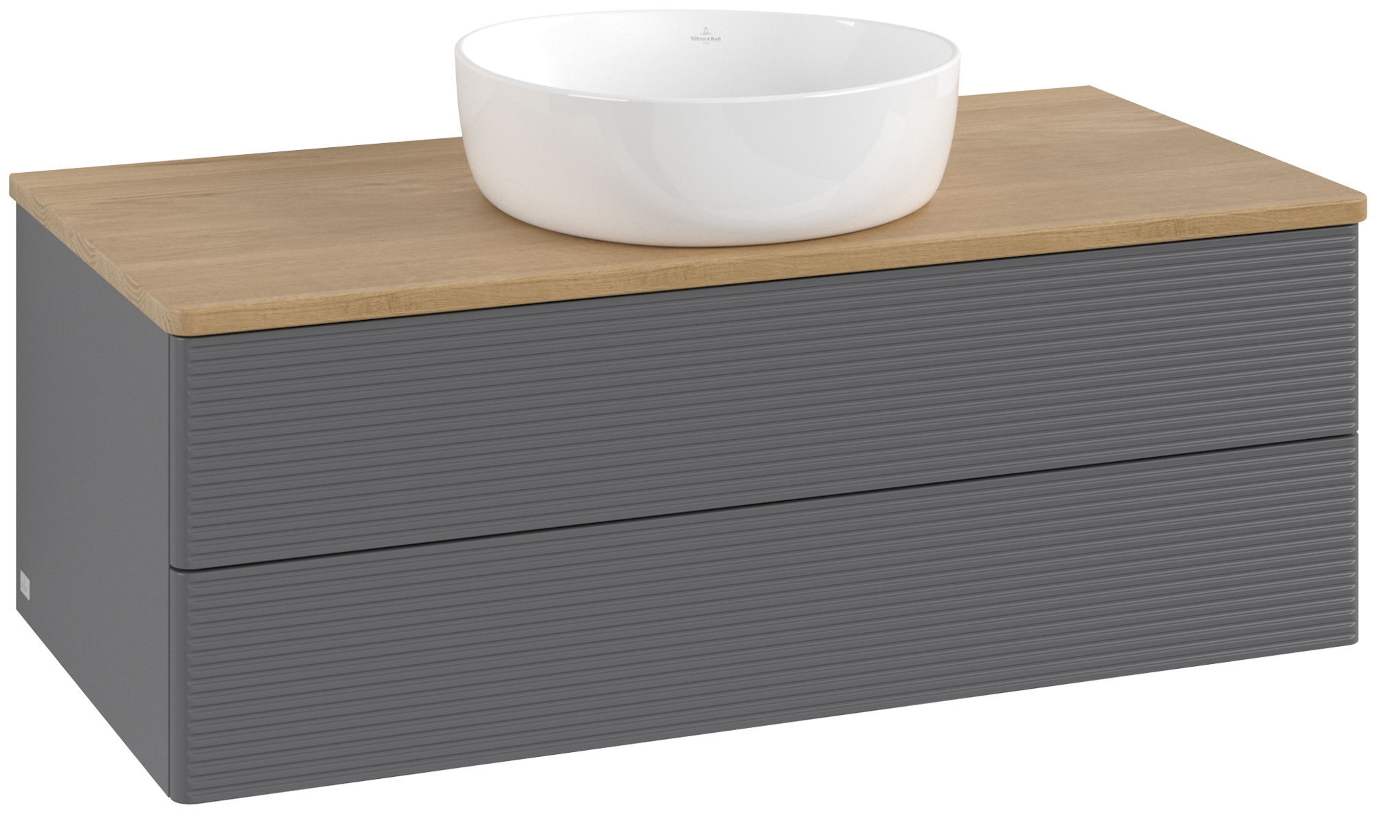 Villeroy & Boch Antao Meuble sous plan, 2 tiroirs sur rails, 1000x360x500mm, Façade avec structure, Caisson: Anthracite Matt Lacquer, Façade: Anthracite Matt Lacquer, Plaque de recouvrement: Honey Oak