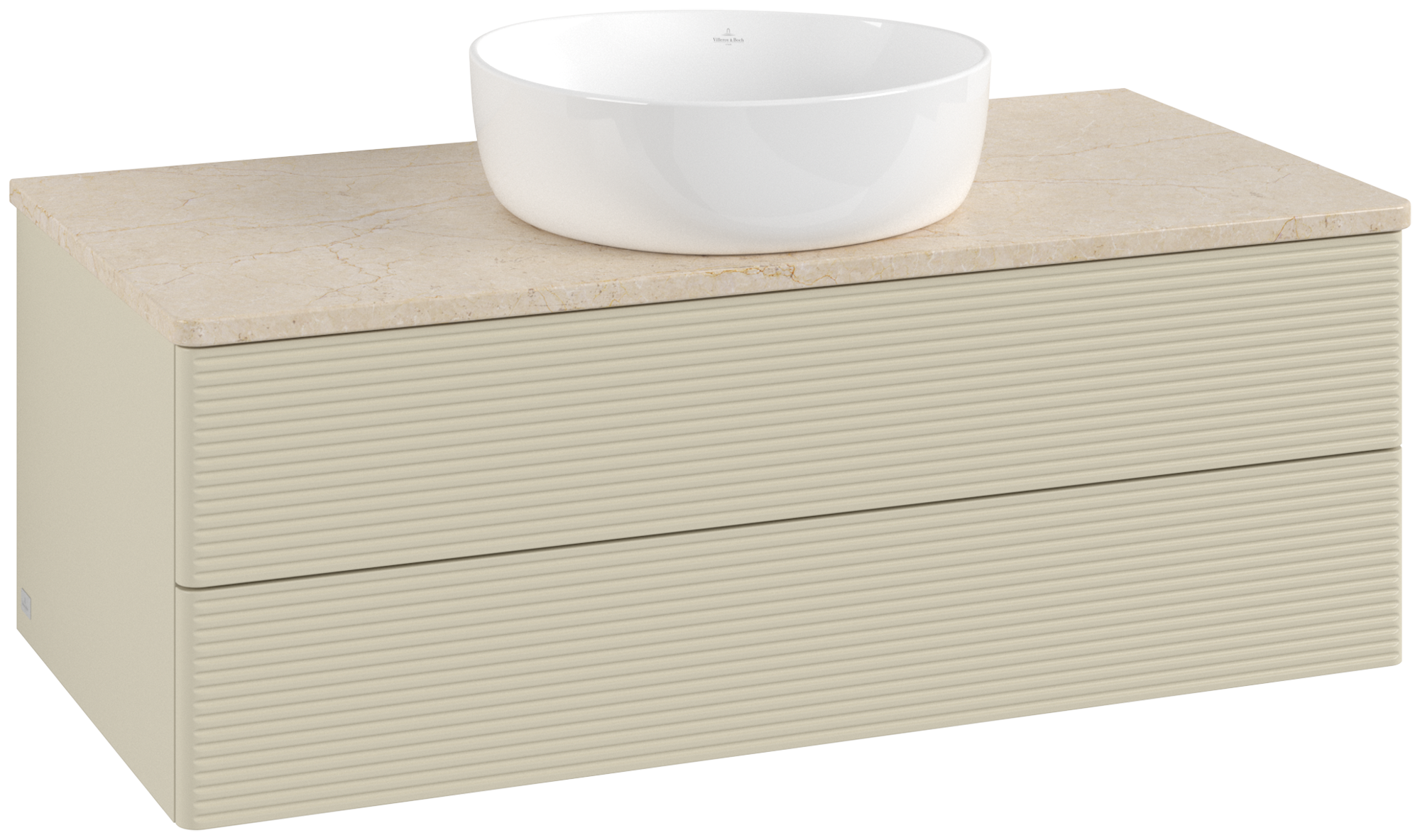 Villeroy & Boch Antao Skåp till tvättställ, 2 utdragbara fack, 1000x360x500mm, Framsida med grynig textur, Kropp: Silk Grey Matt Lacquer, Framsida: Silk Grey Matt Lacquer, Täckplatta: Botticino