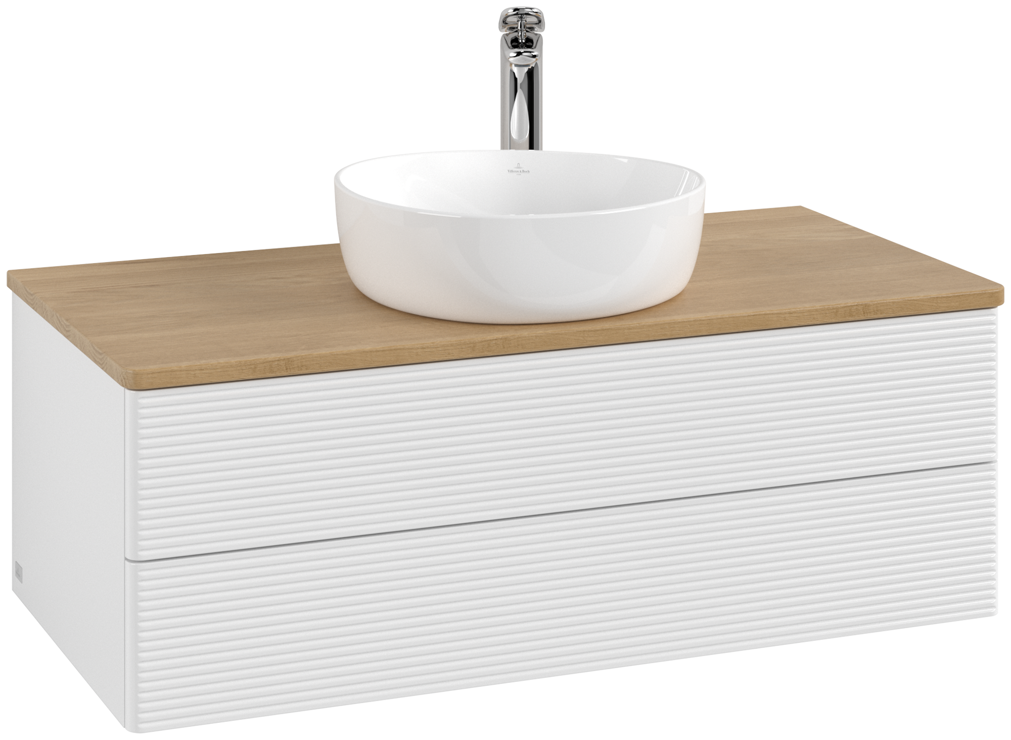 Villeroy & Boch Antao Vanity unit, 2 pull-out compartments, 1000x360x500mm, Front with grain texture, Body: Glossy White Lacquer, Front: Glossy White Lacquer, Cover plate: Honey Oak