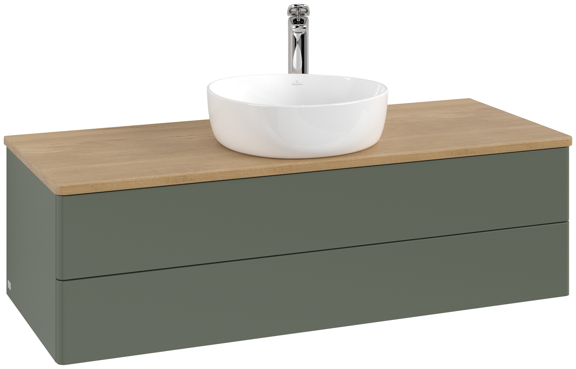 Villeroy & Boch Antao Vanity unit, 2 pull-out compartments, 1200x360x500mm, Front without structure, Body: Leaf Green Matt Lacquer, Front: Leaf Green Matt Lacquer, Cover plate: Honey Oak