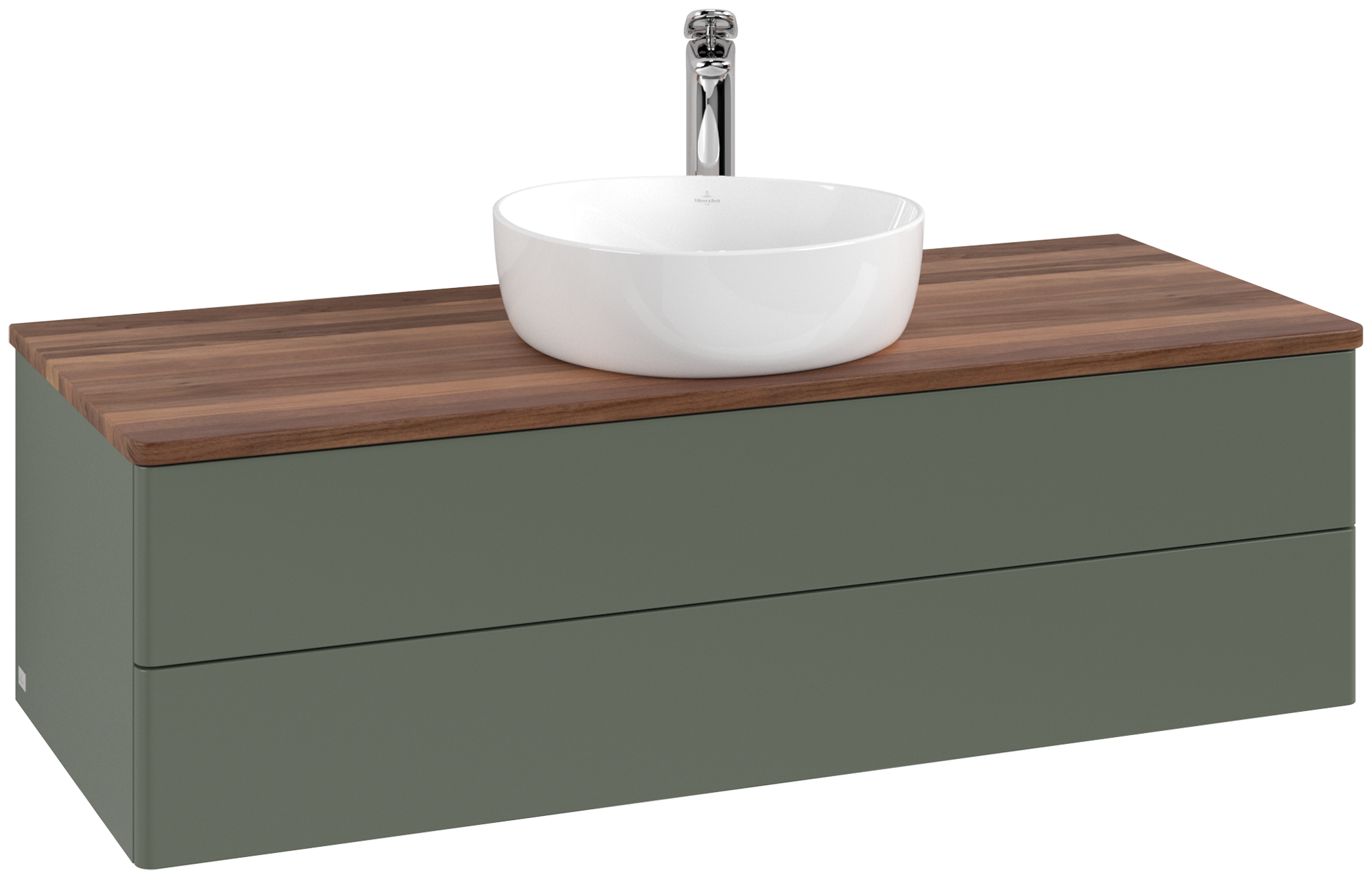 Villeroy & Boch Antao Vanity unit, 2 pull-out compartments, 1200x360x500mm, Front without structure, Body: Leaf Green Matt Lacquer, Front: Leaf Green Matt Lacquer, Cover plate: Warm Walnut
