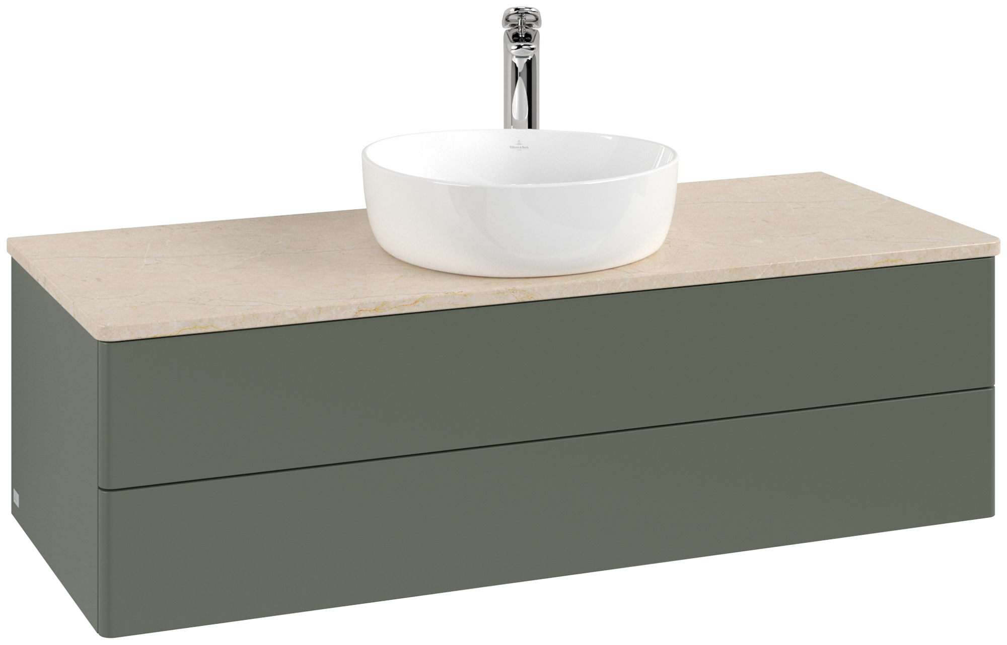 Villeroy & Boch Antao Vanity unit, 2 pull-out compartments, 1200x360x500mm, Front without structure, Body: Leaf Green Matt Lacquer, Front: Leaf Green Matt Lacquer, Cover plate: Botticino