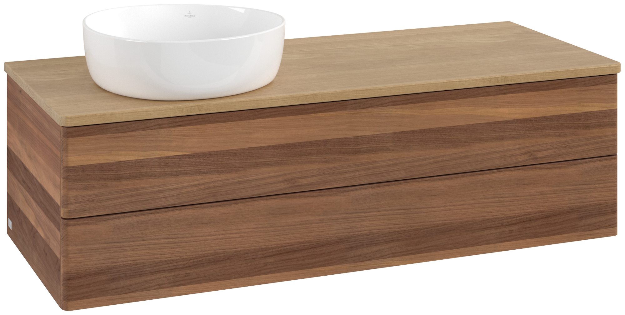 Villeroy & Boch Antao Meuble sous plan, 2 tiroirs sur rails, 1200x360x500mm, Façade sans structure, Caisson: Warm Walnut, Façade: Warm Walnut, Plaque de recouvrement: Honey Oak