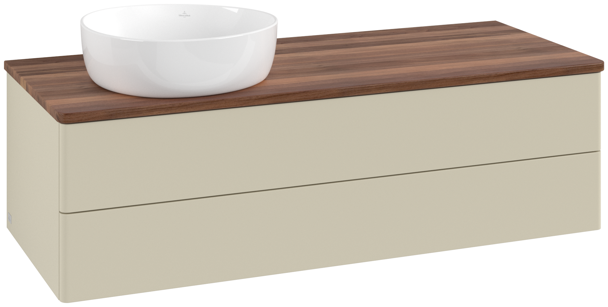Villeroy & Boch Antao Modulo bajo, 2 compartimentos extraíbles, 1200x360x500mm, sin textura granulada en la parte delantera, Cuerpo: Silk Grey Matt Lacquer, Frontal: Silk Grey Matt Lacquer, Placa de cubierta: Warm Walnut