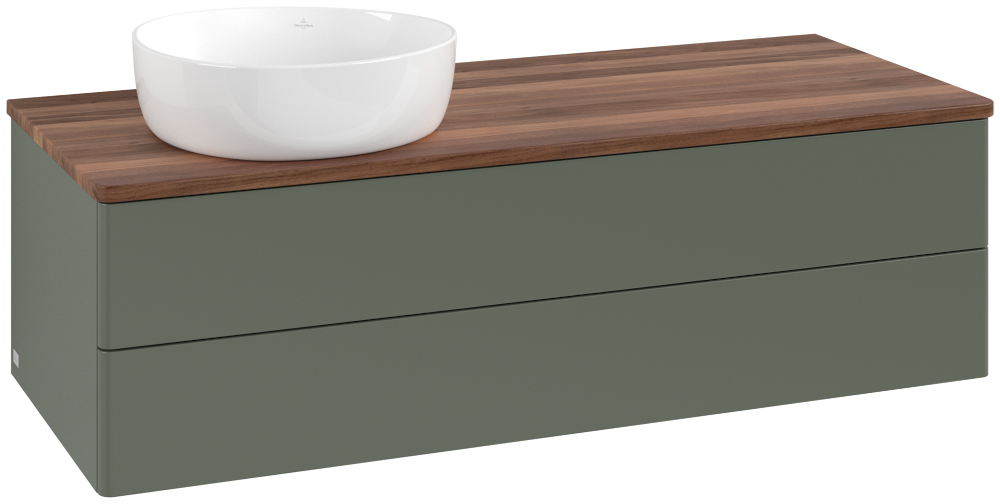 Villeroy & Boch Antao Vanity unit, 2 pull-out compartments, 1200x360x500mm, Front without structure, Body: Leaf Green Matt Lacquer, Front: Leaf Green Matt Lacquer, Cover plate: Warm Walnut