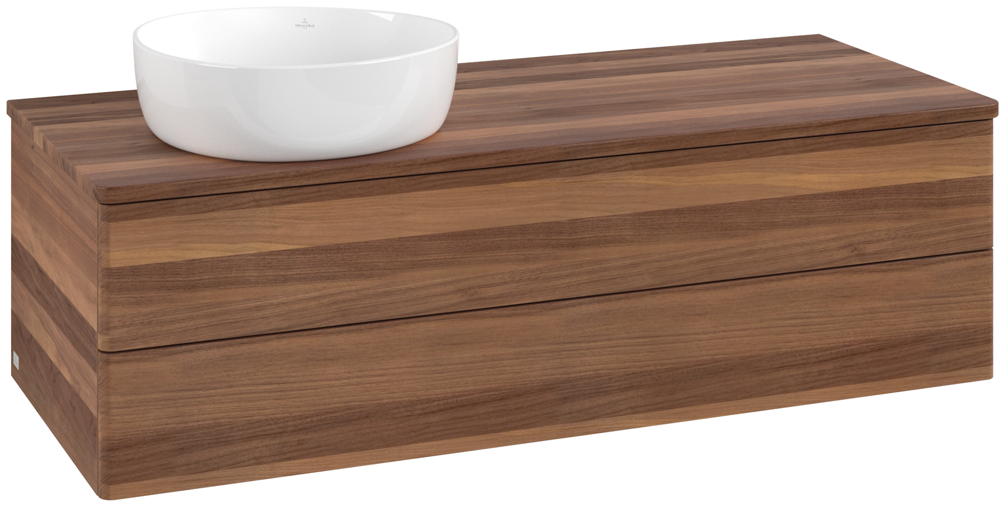 Villeroy & Boch Antao Meuble sous plan, 2 tiroirs sur rails, 1200x360x500mm, Façade sans structure, Caisson: Warm Walnut, Façade: Warm Walnut, Plaque de recouvrement: Warm Walnut