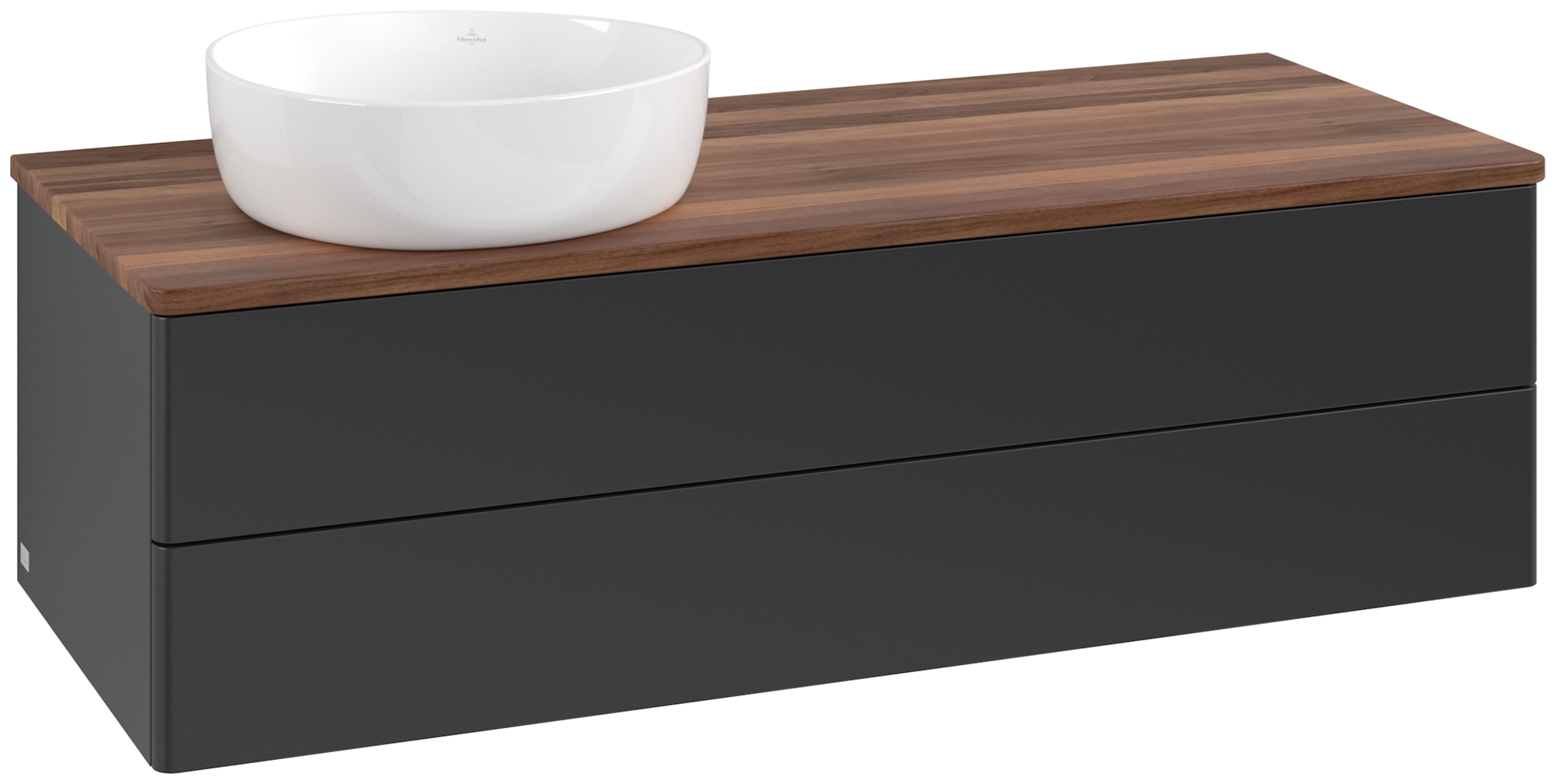 Villeroy & Boch Antao Mobile sottolavabo, 2 vani estraibili, 1200x360x500mm, Frontale senza texture, Corpo: Black Matt Lacquer, Fronte: Black Matt Lacquer, Piastra di copertura: Warm Walnut