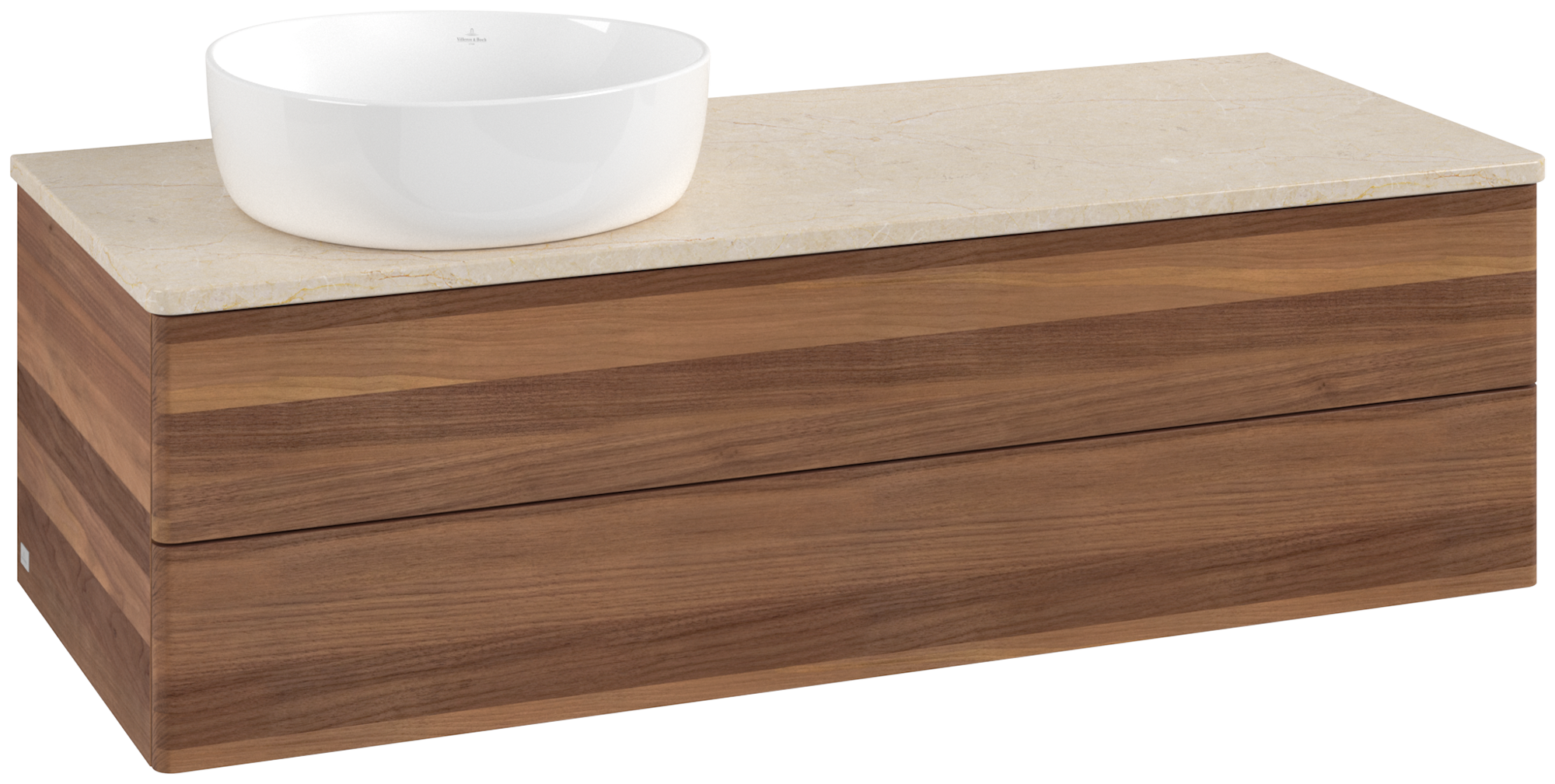 Villeroy & Boch Antao Waschbeckenunterschrank, 2 Auszüge, 1200x360x500mm, Front ohne Struktur, Korpus: Warm Walnut, Front: Warm Walnut, Abdeckplatte: Botticino