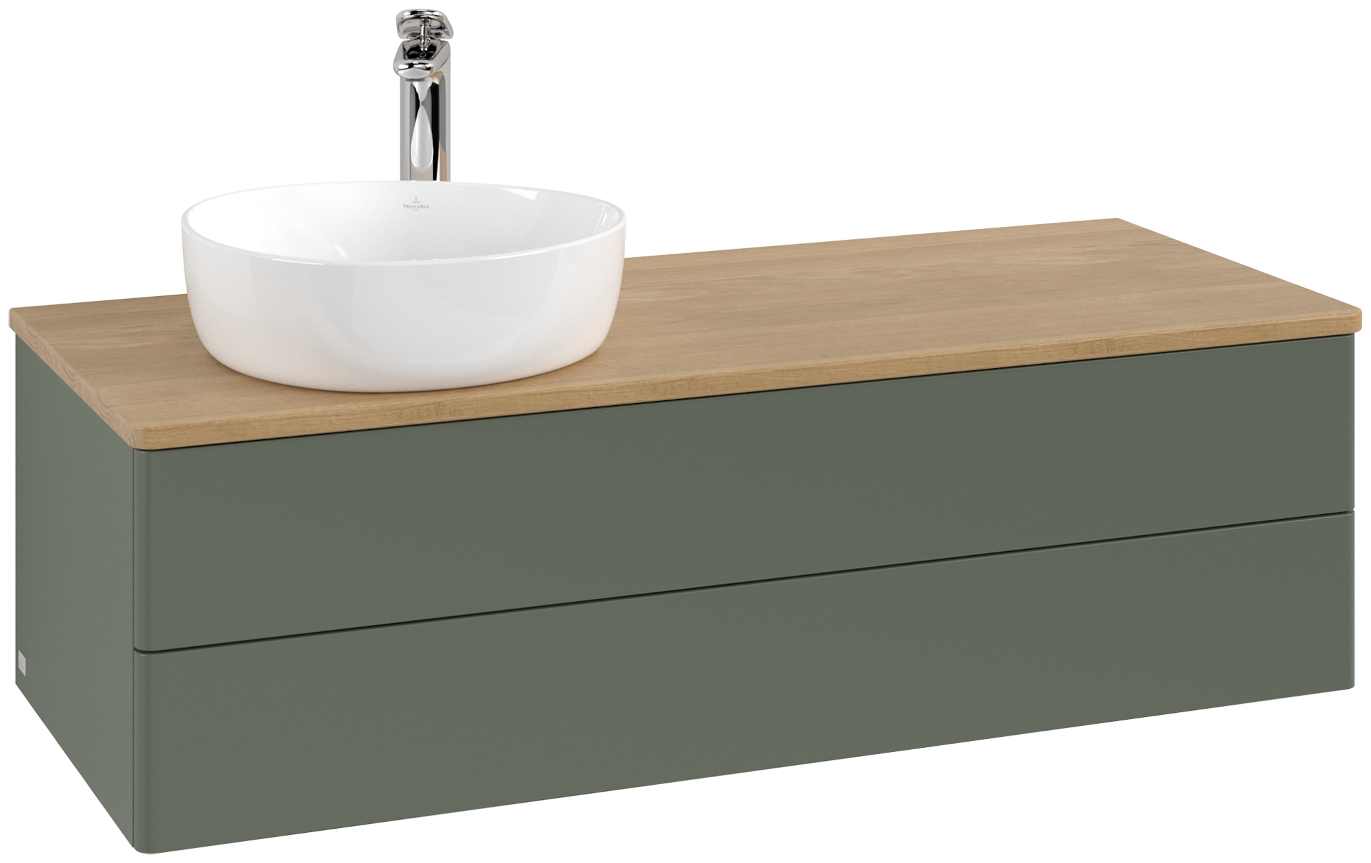 Villeroy & Boch Antao Vanity unit, 2 pull-out compartments, 1200x360x500mm, Front without structure, Body: Leaf Green Matt Lacquer, Front: Leaf Green Matt Lacquer, Cover plate: Honey Oak