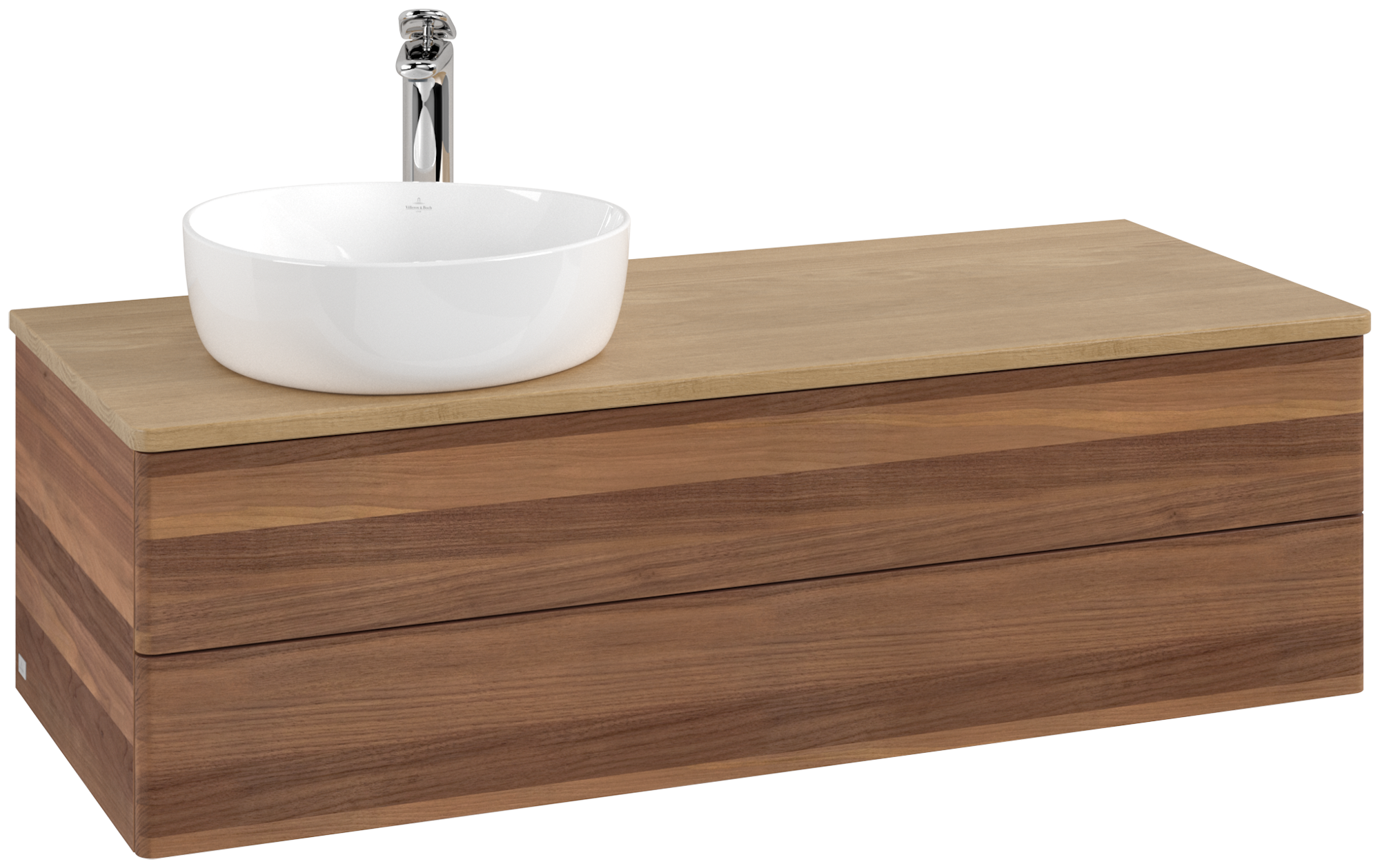 Villeroy & Boch Antao Meuble sous plan, 2 tiroirs sur rails, 1200x360x500mm, Façade sans structure, Caisson: Warm Walnut, Façade: Warm Walnut, Plaque de recouvrement: Honey Oak