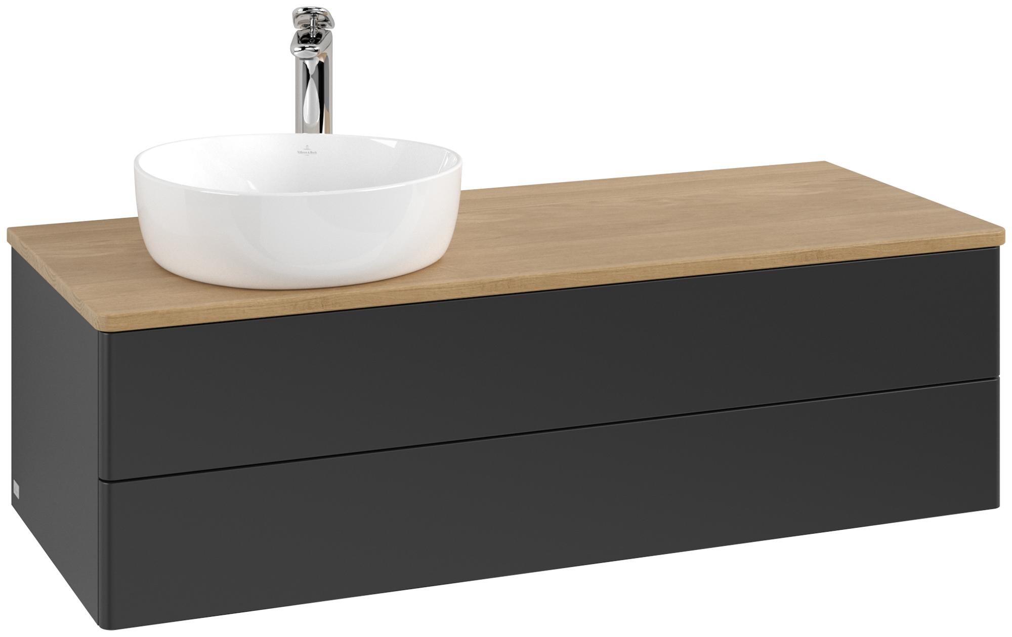 Villeroy & Boch Antao Mobile sottolavabo, 2 vani estraibili, 1200x360x500mm, Frontale senza texture, Corpo: Black Matt Lacquer, Fronte: Black Matt Lacquer, Piastra di copertura: Honey Oak