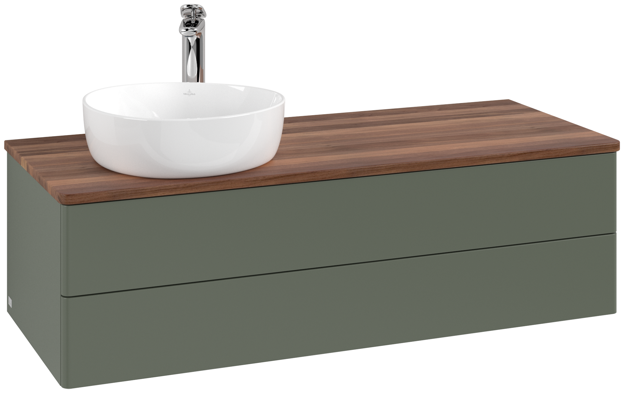 Villeroy & Boch Antao Vanity unit, 2 pull-out compartments, 1200x360x500mm, Front without structure, Body: Leaf Green Matt Lacquer, Front: Leaf Green Matt Lacquer, Cover plate: Warm Walnut