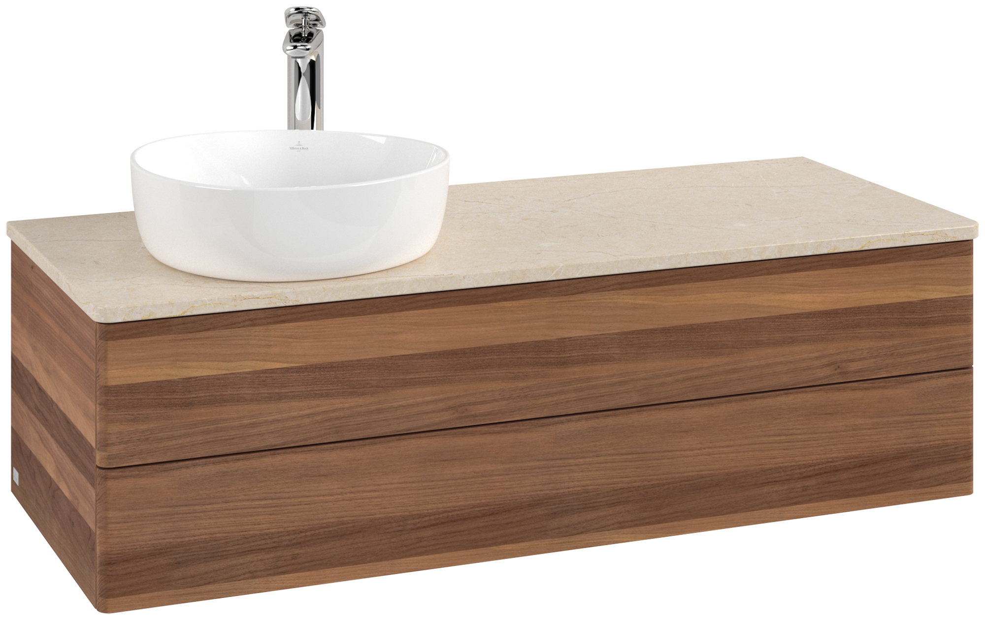 Villeroy & Boch Antao Waschbeckenunterschrank, 2 Auszüge, 1200x360x500mm, Front ohne Struktur, Korpus: Warm Walnut, Front: Warm Walnut, Abdeckplatte: Botticino