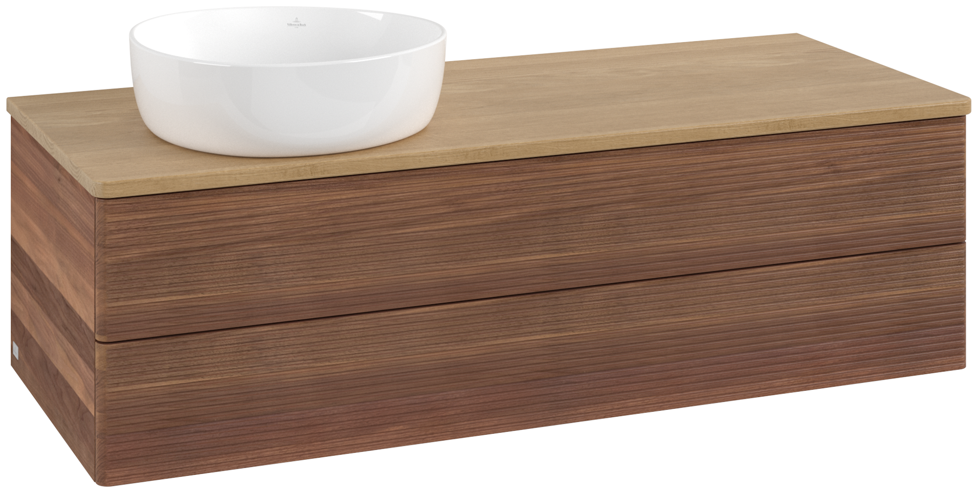 Villeroy & Boch Antao Meuble sous plan, 2 tiroirs sur rails, 1200x360x500mm, Façade avec structure, Caisson: Warm Walnut, Façade: Warm Walnut, Plaque de recouvrement: Honey Oak