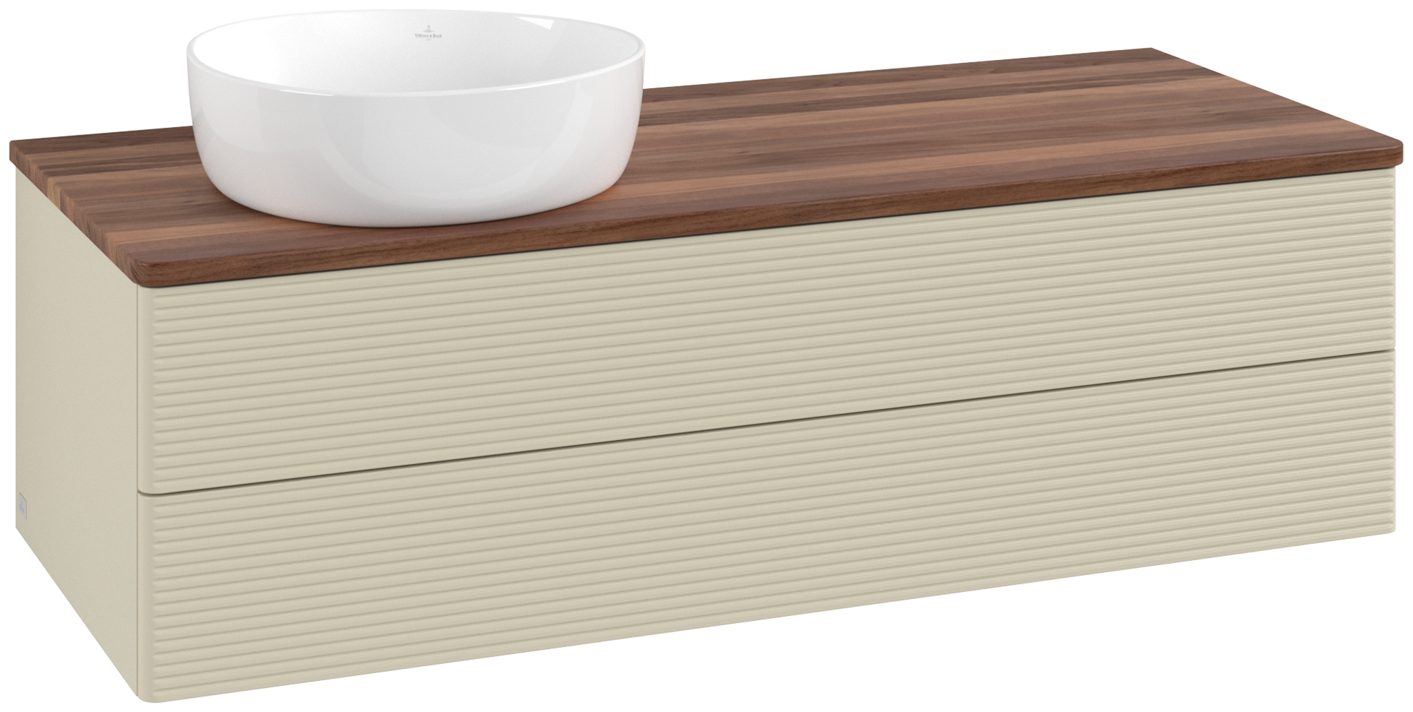 Villeroy & Boch Antao Modulo bajo, 2 compartimentos extraíbles, 1200x360x500mm, Frontal con textura granulosa, Cuerpo: Silk Grey Matt Lacquer, Frontal: Silk Grey Matt Lacquer, Placa de cubierta: Warm Walnut