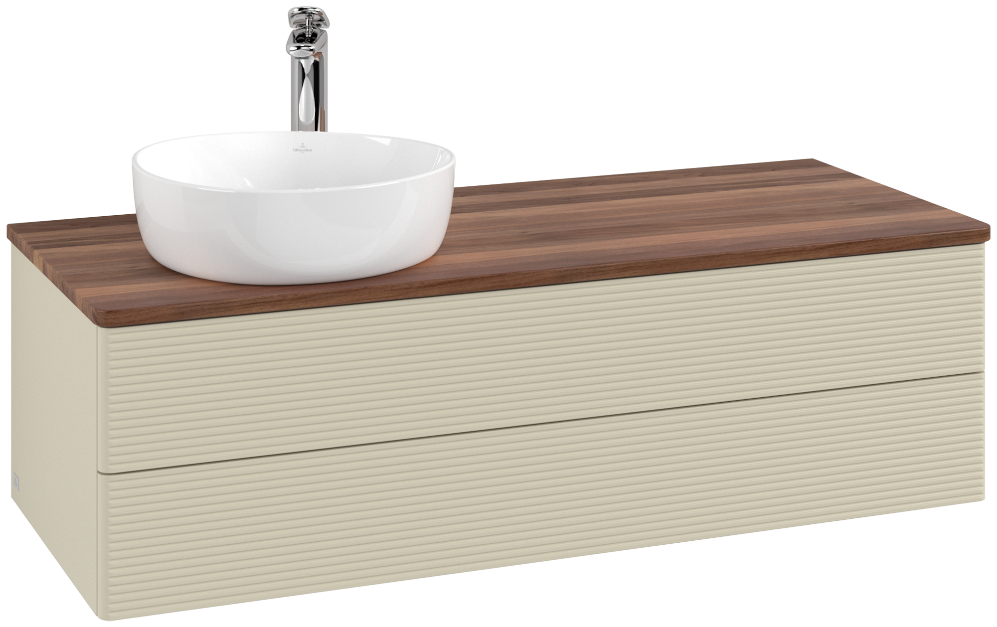 Villeroy & Boch Antao Modulo bajo, 2 compartimentos extraíbles, 1200x360x500mm, Frontal con textura granulosa, Cuerpo: Silk Grey Matt Lacquer, Frontal: Silk Grey Matt Lacquer, Placa de cubierta: Warm Walnut