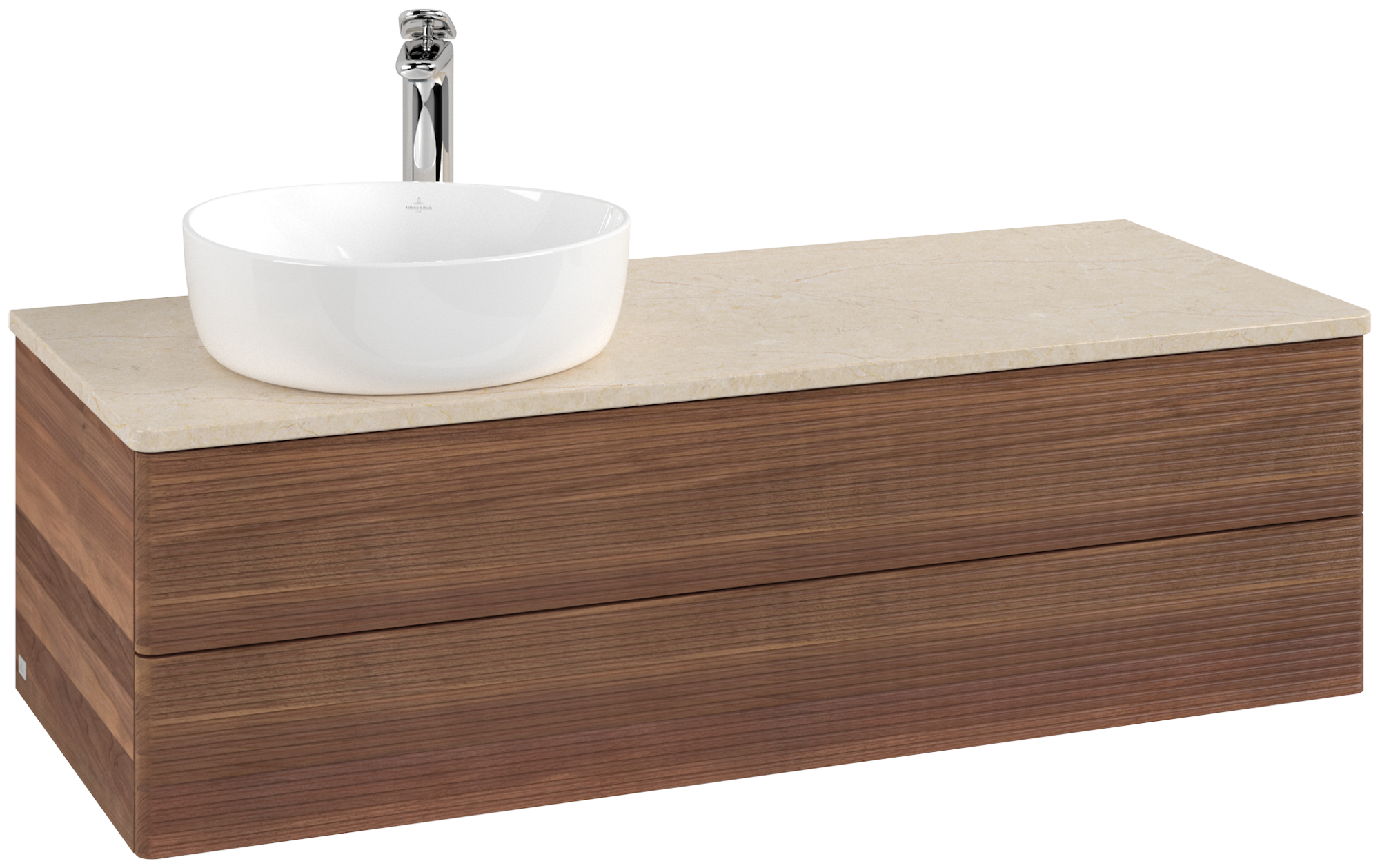 Villeroy & Boch Antao Waschbeckenunterschrank, 2 Auszüge, 1200x360x500mm, Front mit Struktur, Korpus: Warm Walnut, Front: Warm Walnut, Abdeckplatte: Botticino