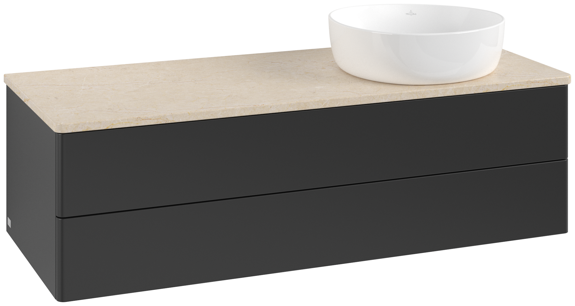 Villeroy & Boch Antao Vanity unit, 2 pull-out compartments, 1200x360x500mm, Front without structure, Body: Black Matt Lacquer, Front: Black Matt Lacquer, Cover plate: Botticino