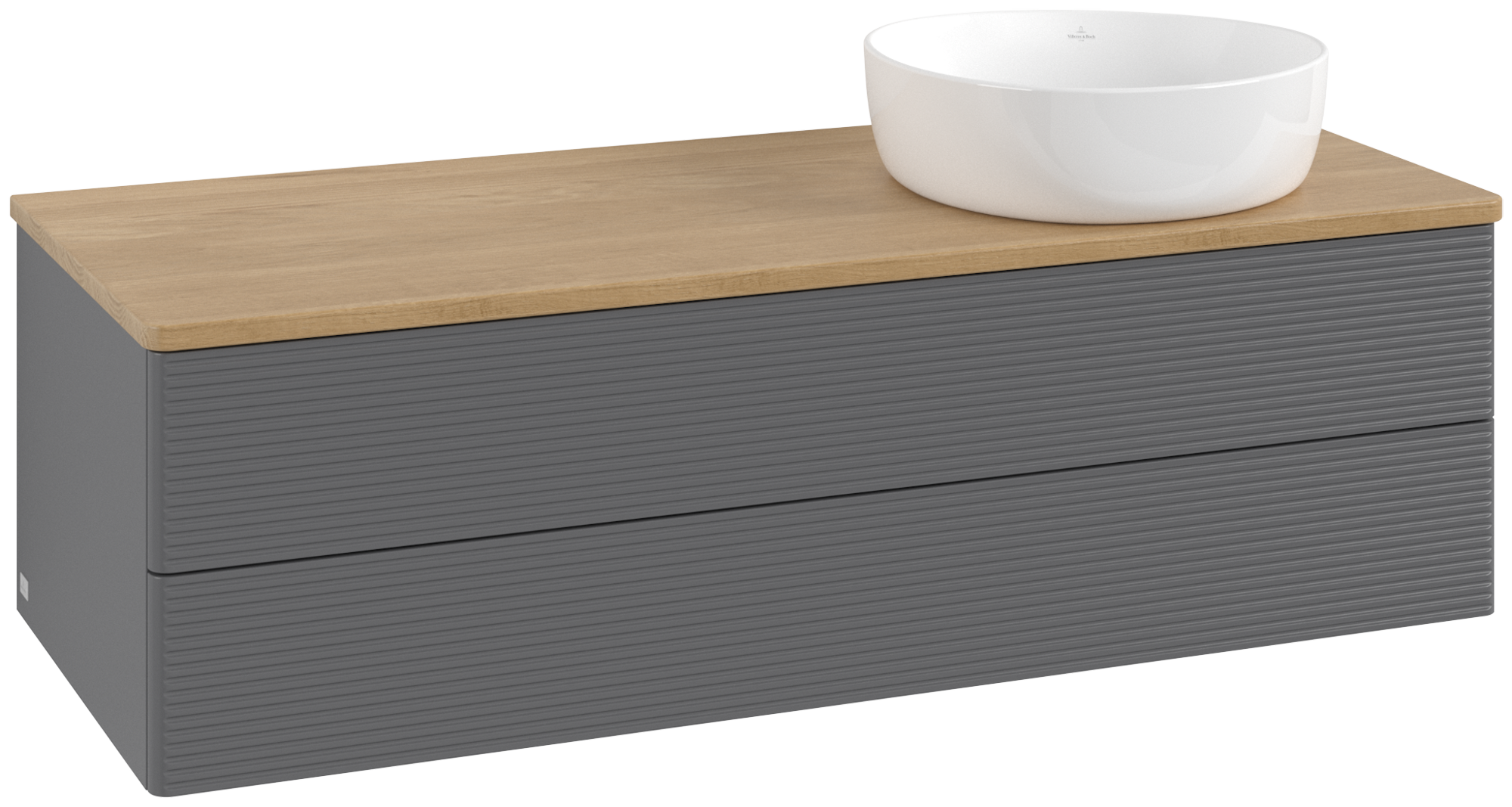 Villeroy & Boch Antao Vanity unit, 2 pull-out compartments, 1200x360x500mm, Front with grain texture, Body: Anthracite Matt Lacquer, Front: Anthracite Matt Lacquer, Cover plate: Honey Oak