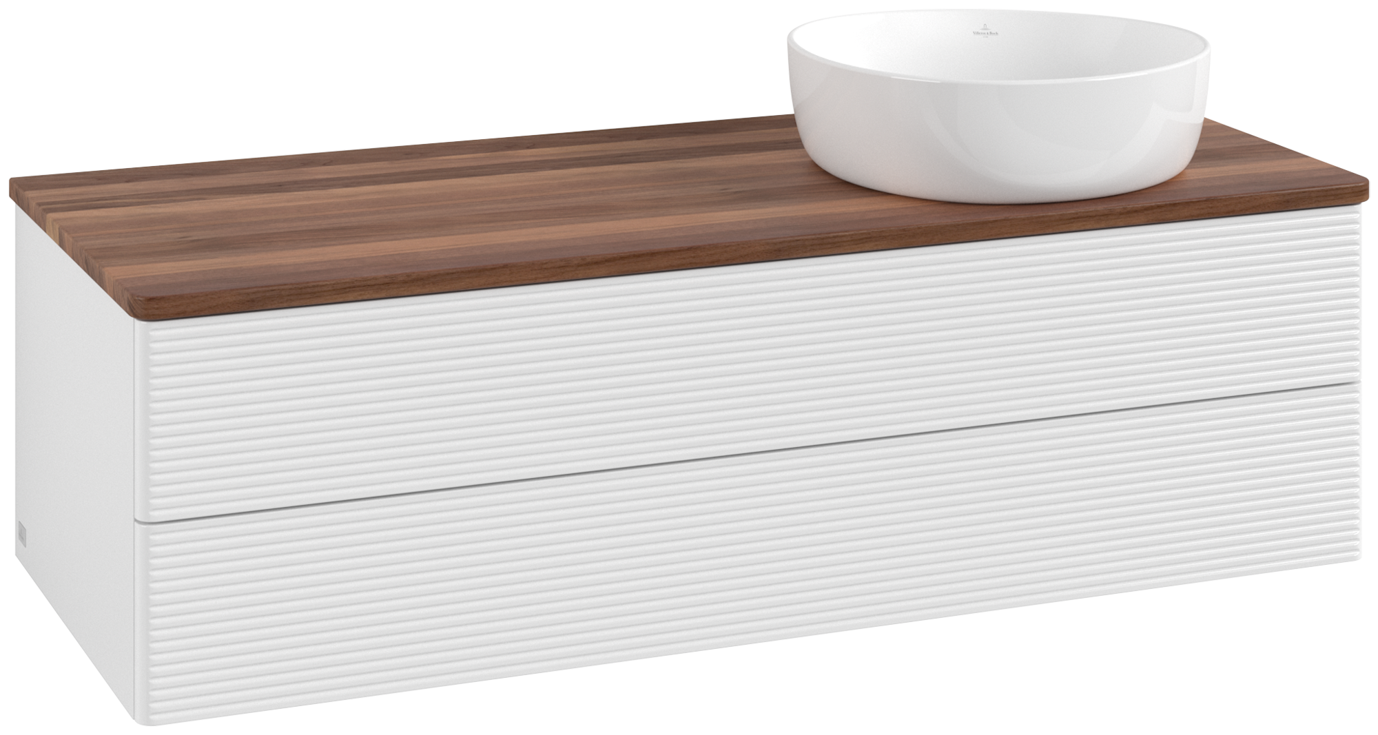 Villeroy & Boch Antao Waschbeckenunterschrank, 2 Auszüge, 1200x360x500mm, Front mit Struktur, Korpus: Glossy White Lacquer, Front: Glossy White Lacquer, Abdeckplatte: Warm Walnut