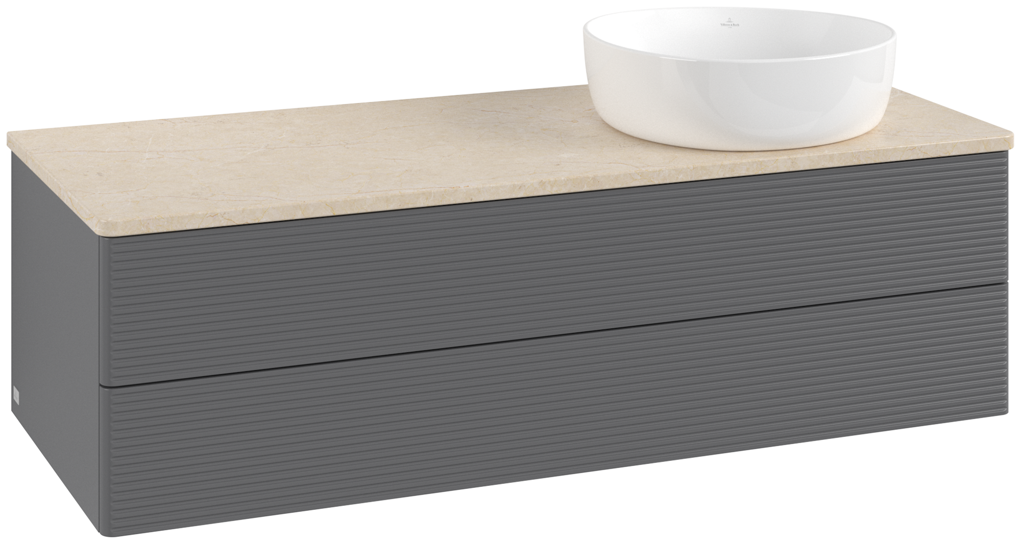 Villeroy & Boch Antao Vanity unit, 2 pull-out compartments, 1200x360x500mm, Front with grain texture, Body: Anthracite Matt Lacquer, Front: Anthracite Matt Lacquer, Cover plate: Botticino