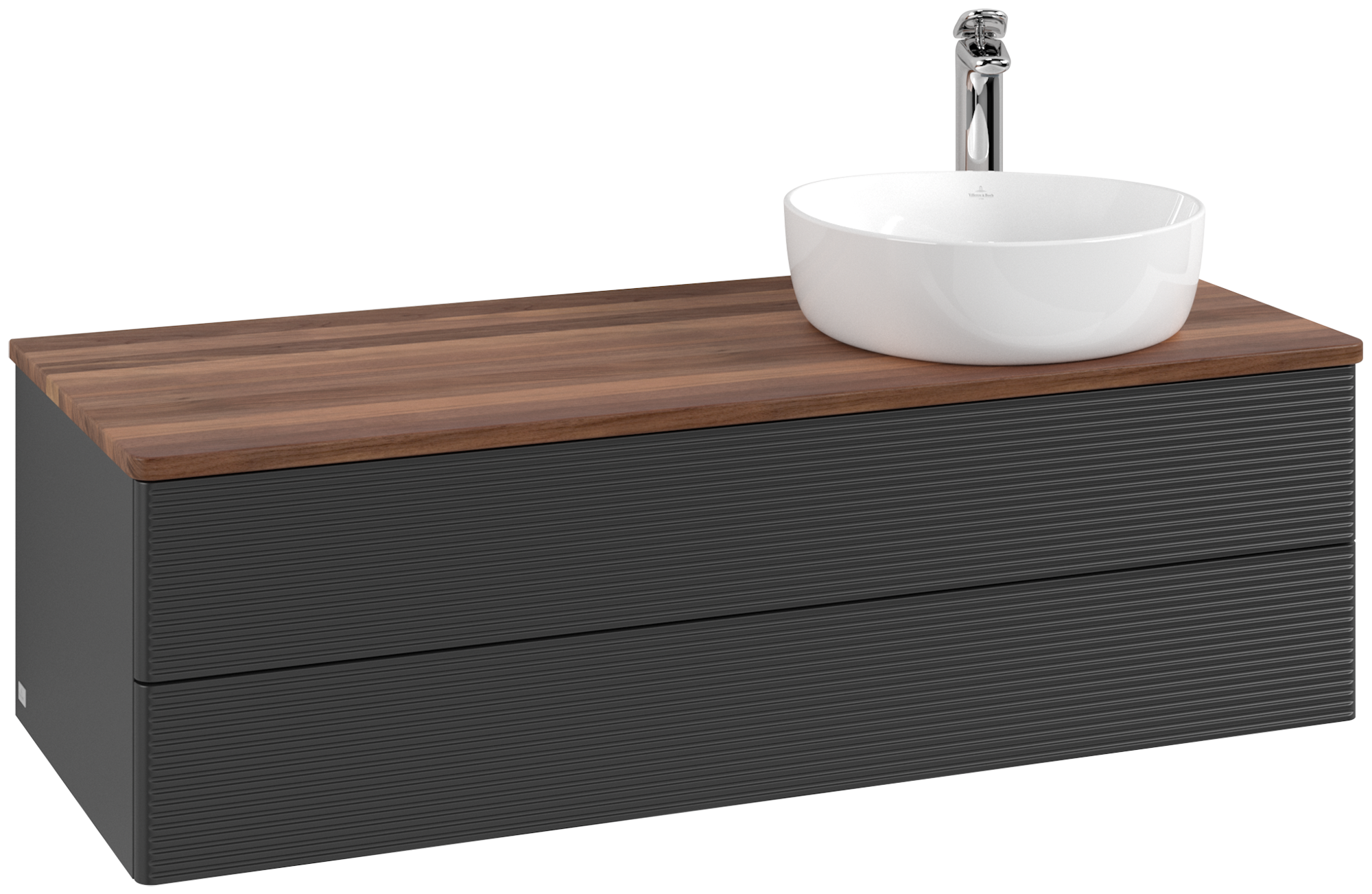 Villeroy & Boch Antao Vanity unit, 2 pull-out compartments, 1200x360x500mm, Front with grain texture, Body: Black Matt Lacquer, Front: Black Matt Lacquer, Cover plate: Warm Walnut