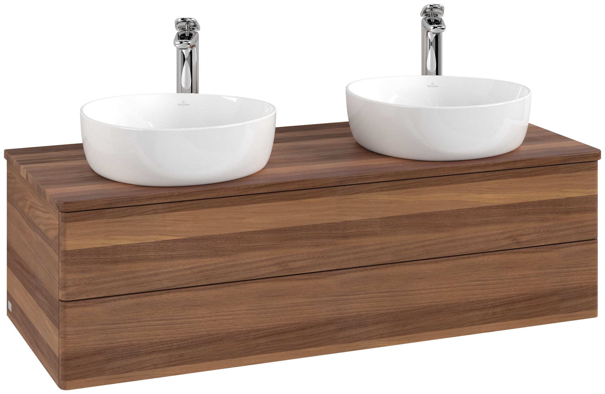 Villeroy & Boch Antao Skåp till tvättställ, 2 utdragbara fack, 1200x360x500mm, Framsidan utan kornig struktur, Kropp: Warm Walnut, Framsida: Warm Walnut, Täckplatta: Warm Walnut