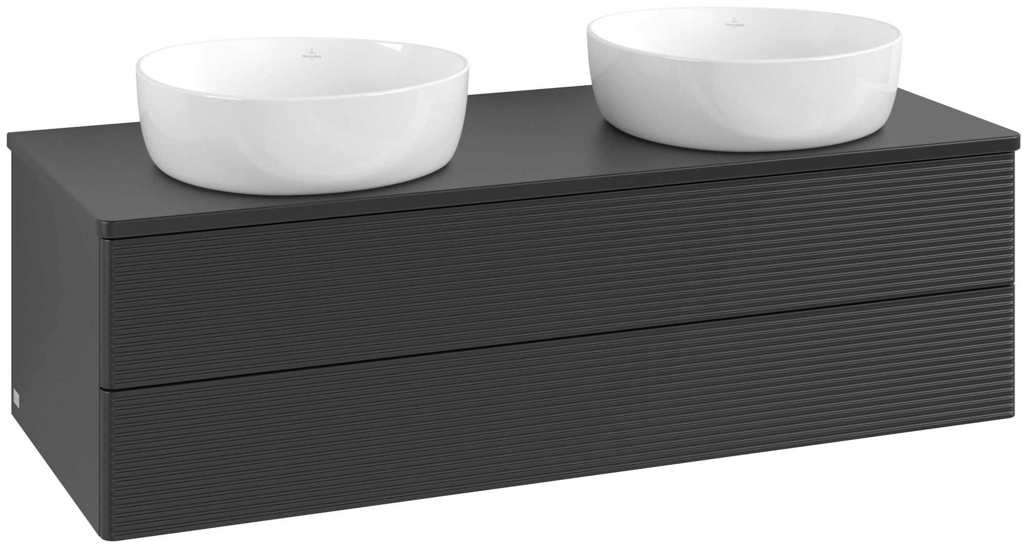 Villeroy & Boch Antao Skåp till tvättställ, 2 utdragbara fack, 1200x360x500mm, Framsida med grynig textur, Kropp: Black Matt Lacquer, Framsida: Black Matt Lacquer, Täckplatta: Black Matt Lacquer