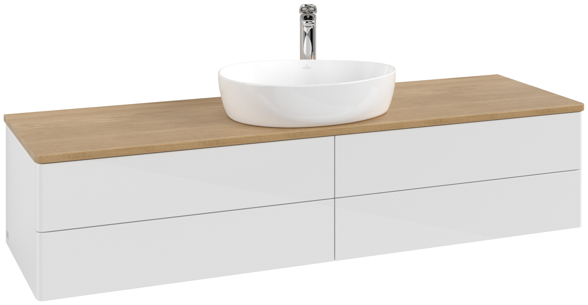 Villeroy & Boch Antao Waschbeckenunterschrank, 4 Auszüge, 1600x360x500mm, Front ohne Struktur, Korpus: Glossy White Lacquer, Front: Glossy White Lacquer, Abdeckplatte: Honey Oak