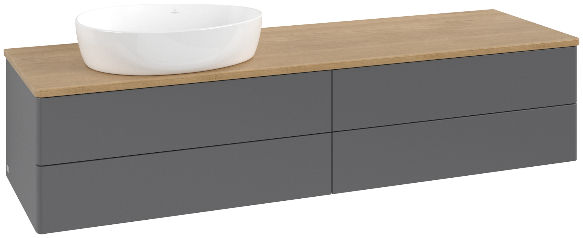 Villeroy & Boch Antao Vanity unit, 4 pull-out compartments, 1600x360x500mm, Front without structure, Body: Anthracite Matt Lacquer, Front: Anthracite Matt Lacquer, Cover plate: Honey Oak