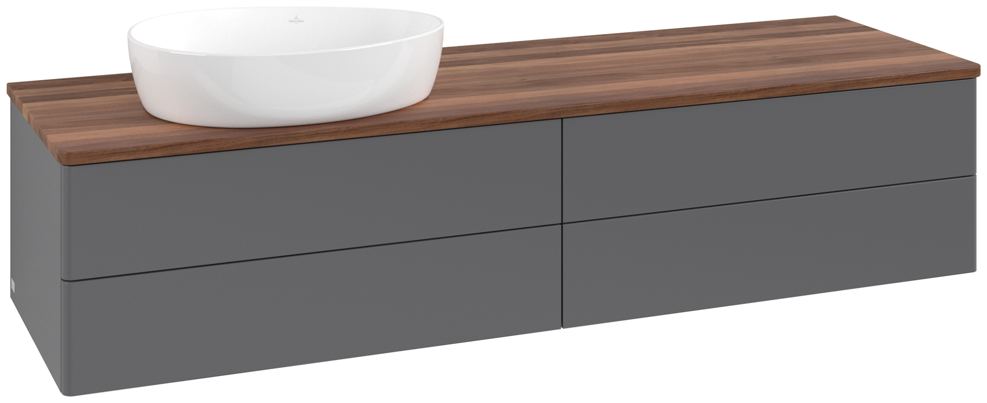 Villeroy & Boch Antao Vanity unit, 4 pull-out compartments, 1600x360x500mm, Front without structure, Body: Anthracite Matt Lacquer, Front: Anthracite Matt Lacquer, Cover plate: Warm Walnut