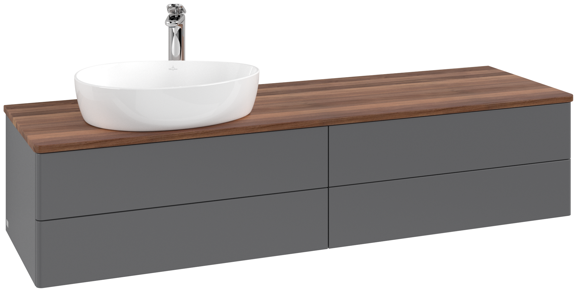 Villeroy & Boch Antao Vanity unit, 4 pull-out compartments, 1600x360x500mm, Front without structure, Body: Anthracite Matt Lacquer, Front: Anthracite Matt Lacquer, Cover plate: Warm Walnut