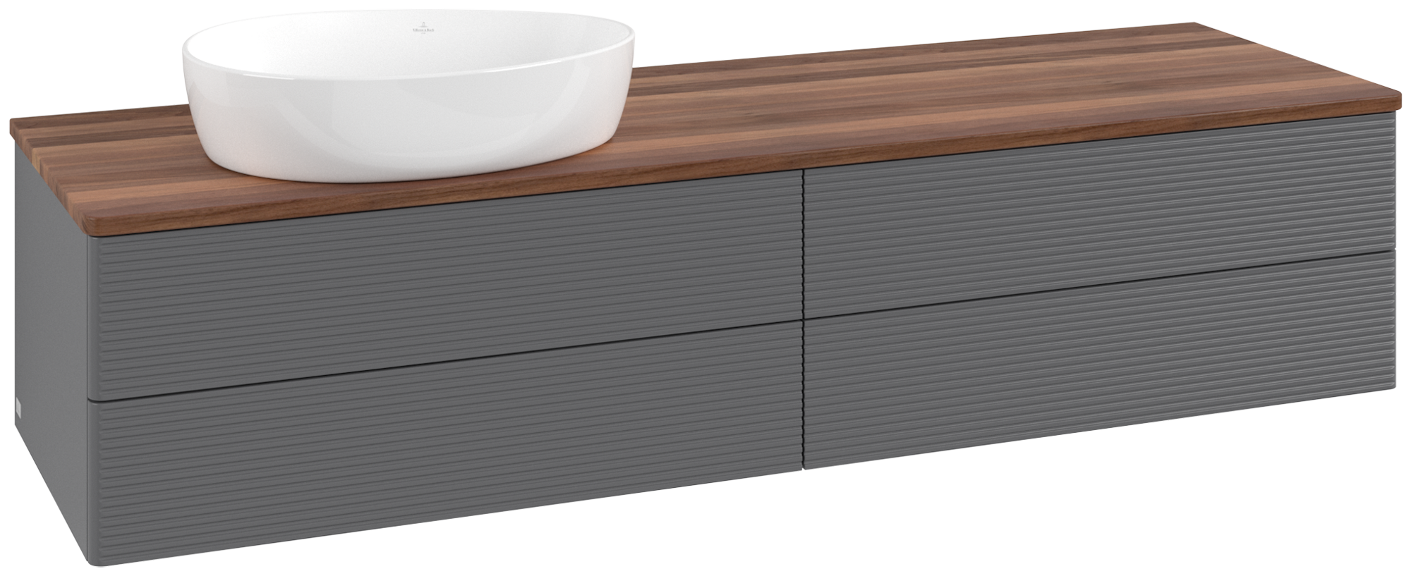 Villeroy & Boch Antao Vanity unit, 4 pull-out compartments, 1600x360x500mm, Front with grain texture, Body: Anthracite Matt Lacquer, Front: Anthracite Matt Lacquer, Cover plate: Warm Walnut