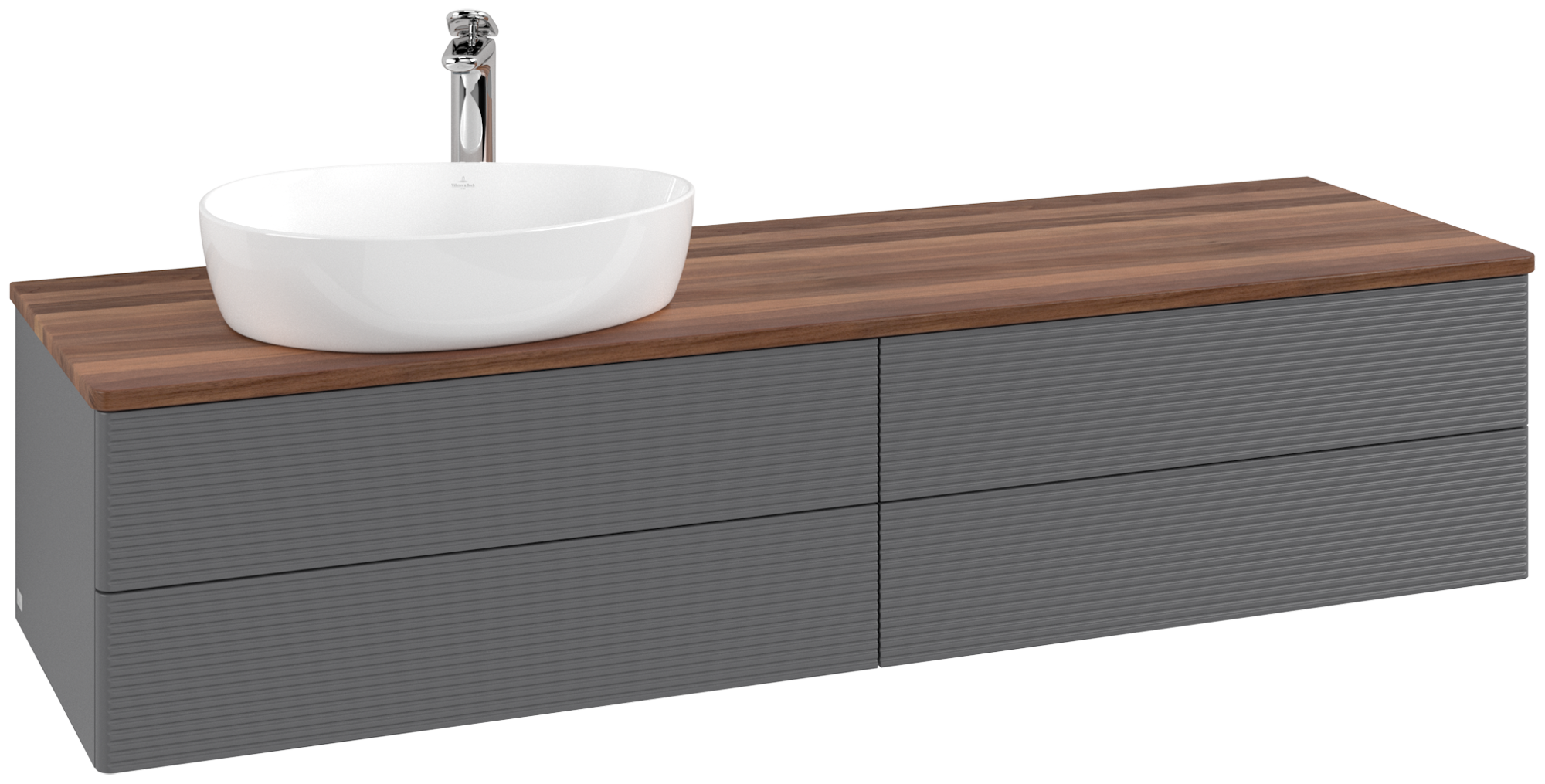 Villeroy & Boch Antao Vanity unit, 4 pull-out compartments, 1600x360x500mm, Front with grain texture, Body: Anthracite Matt Lacquer, Front: Anthracite Matt Lacquer, Cover plate: Warm Walnut